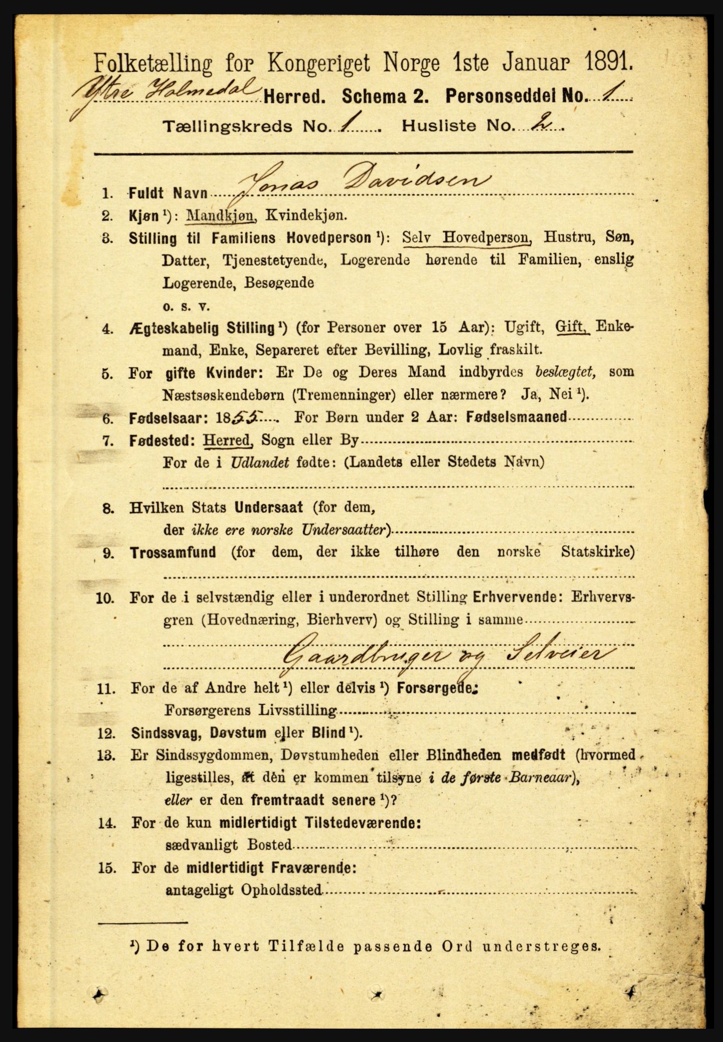 RA, 1891 census for 1429 Ytre Holmedal, 1891, p. 90