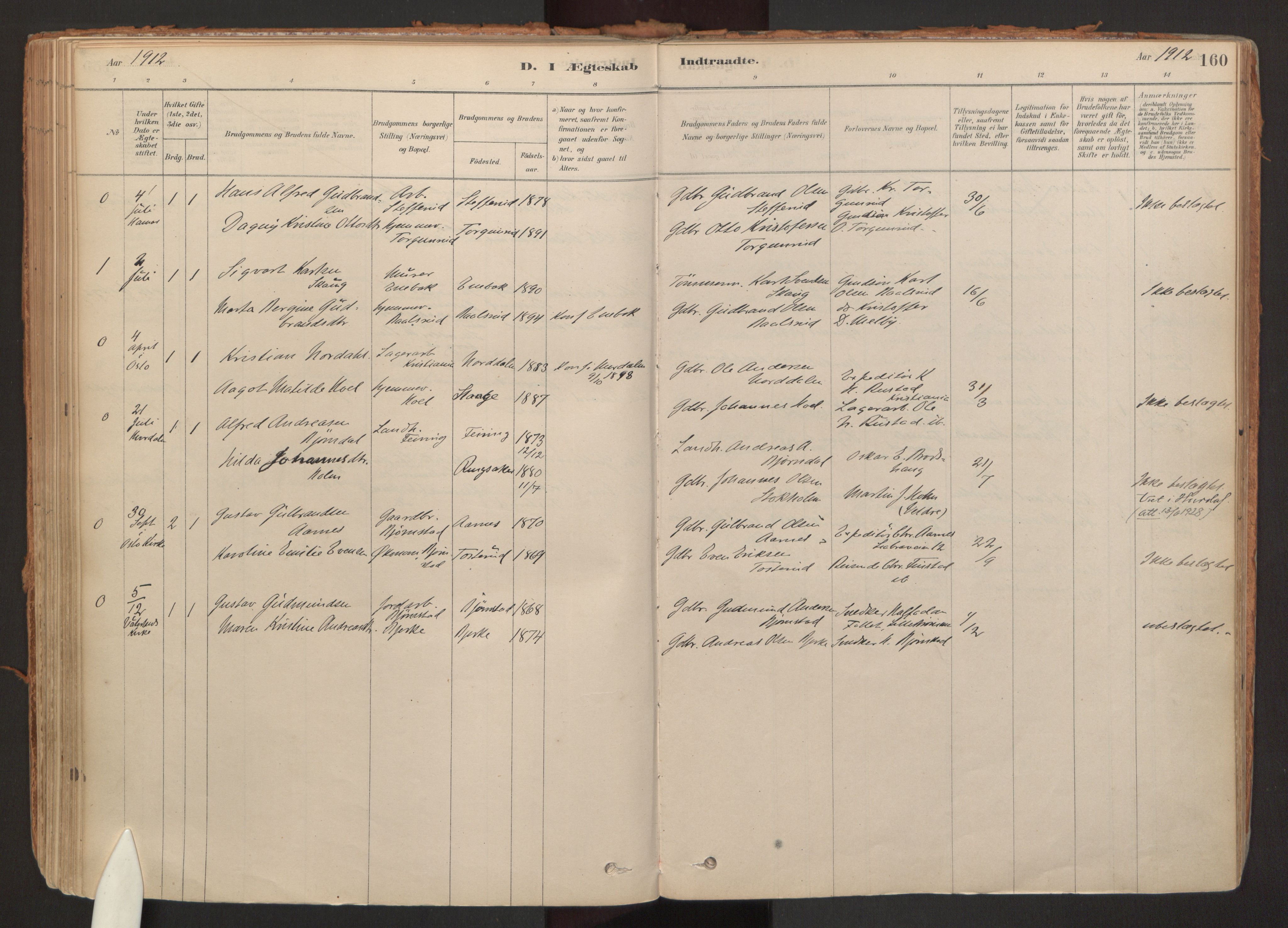 Hurdal prestekontor Kirkebøker, SAO/A-10889/F/Fb/L0003: Parish register (official) no. II 3, 1878-1920, p. 160