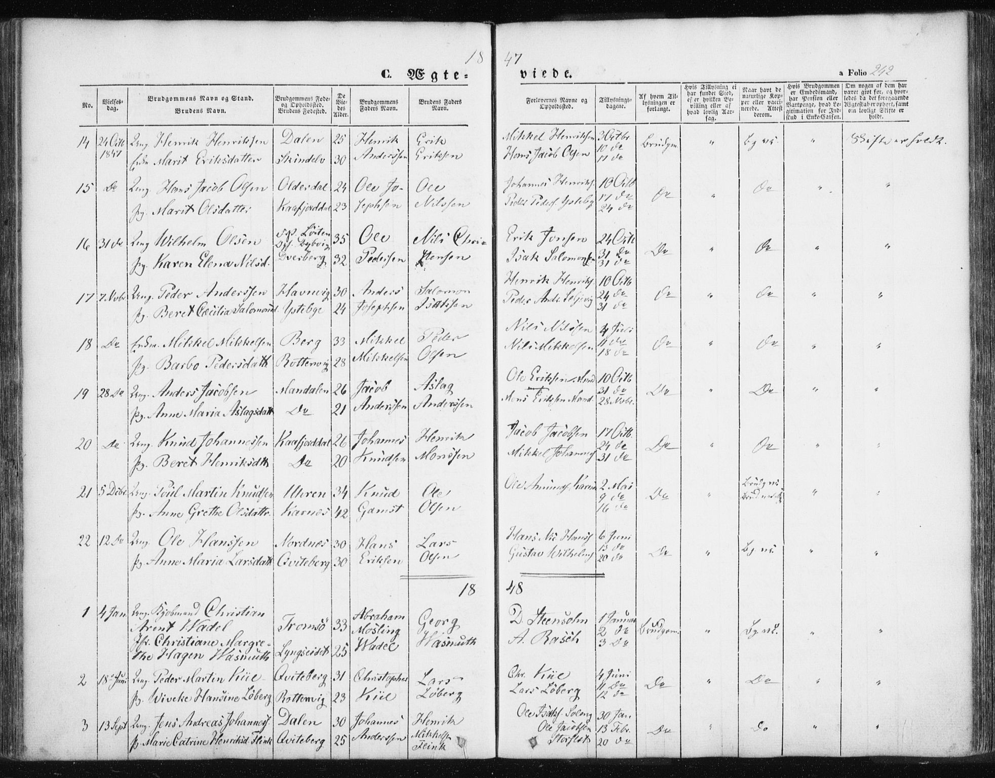 Lyngen sokneprestembete, SATØ/S-1289/H/He/Hea/L0004kirke: Parish register (official) no. 4, 1839-1858, p. 242