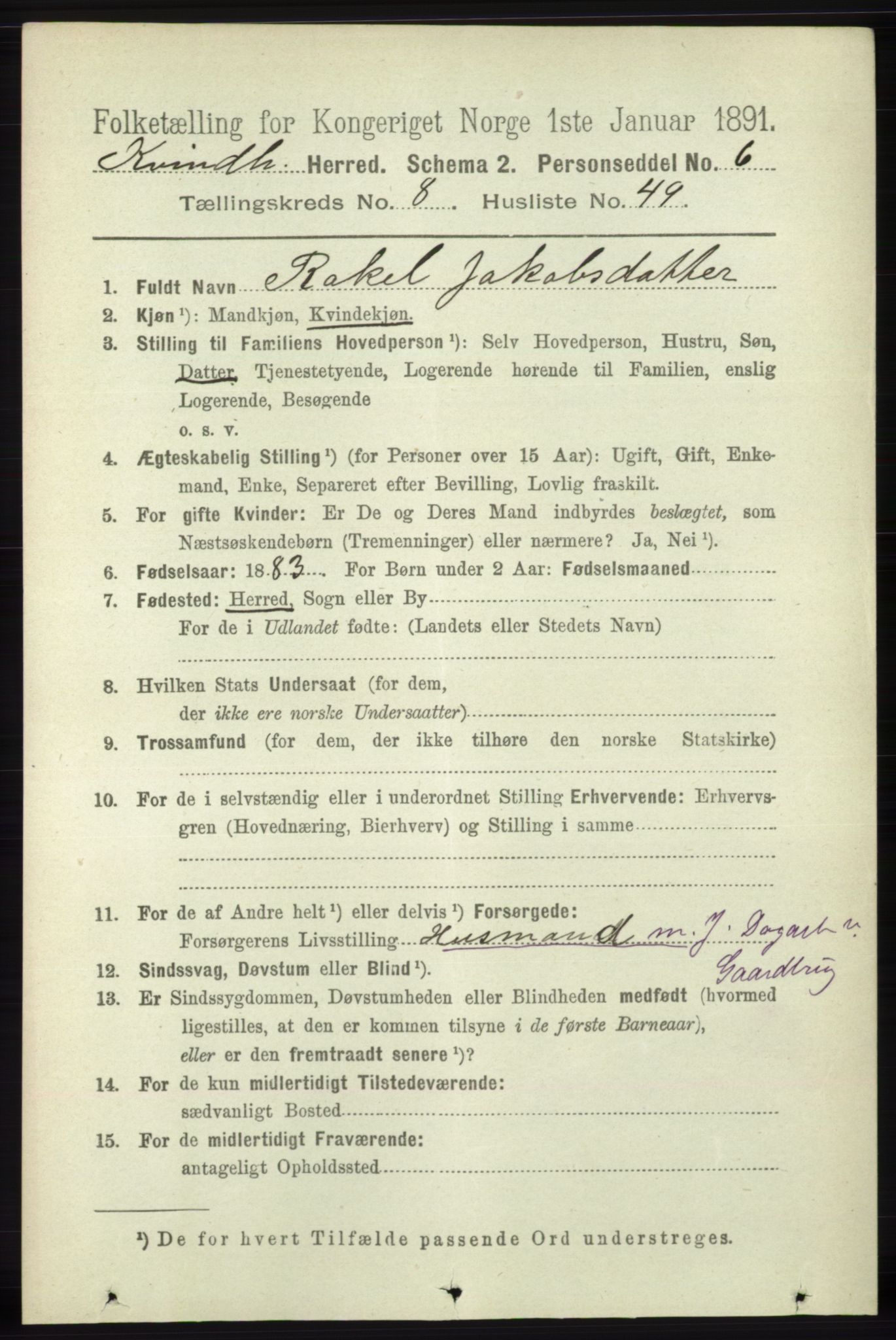 RA, 1891 census for 1224 Kvinnherad, 1891, p. 3261