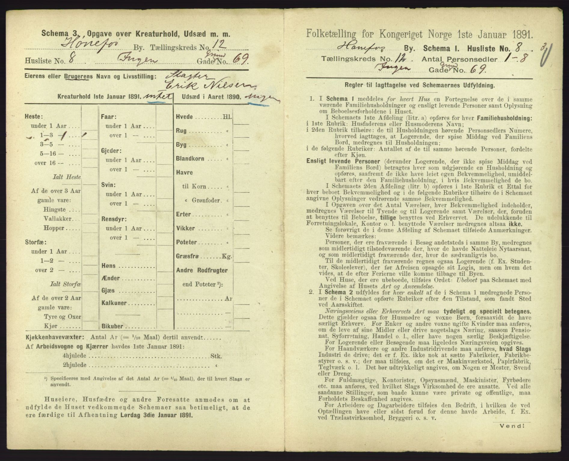 RA, 1891 census for 0601 Hønefoss, 1891, p. 285