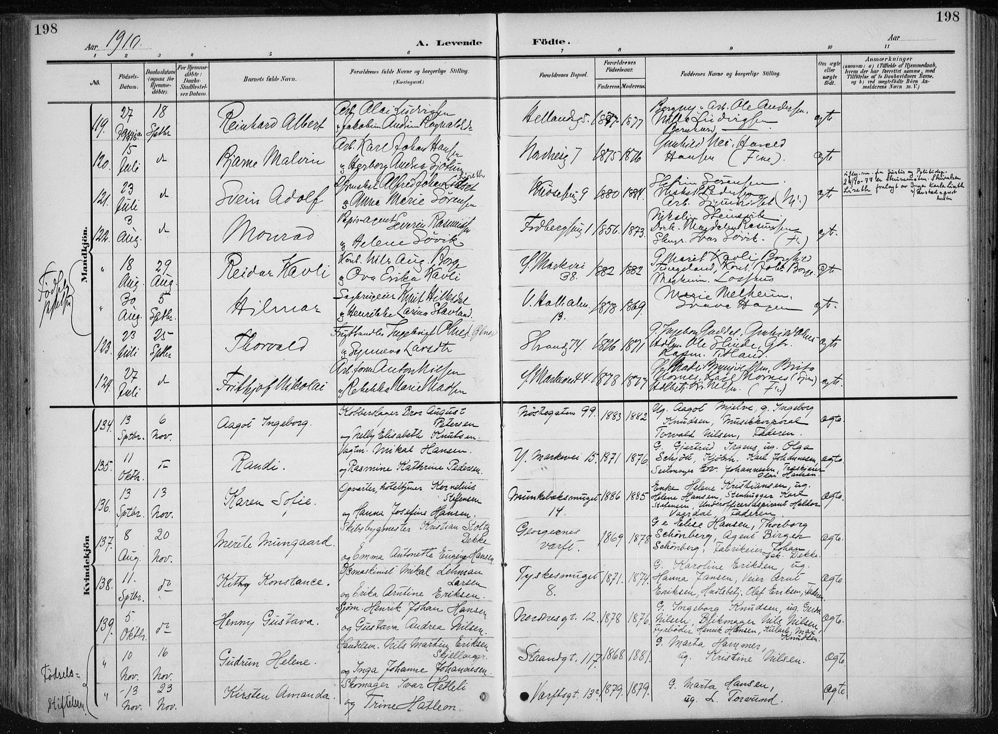 Nykirken Sokneprestembete, SAB/A-77101/H/Haa/L0019: Parish register (official) no. B 7, 1904-1916, p. 198