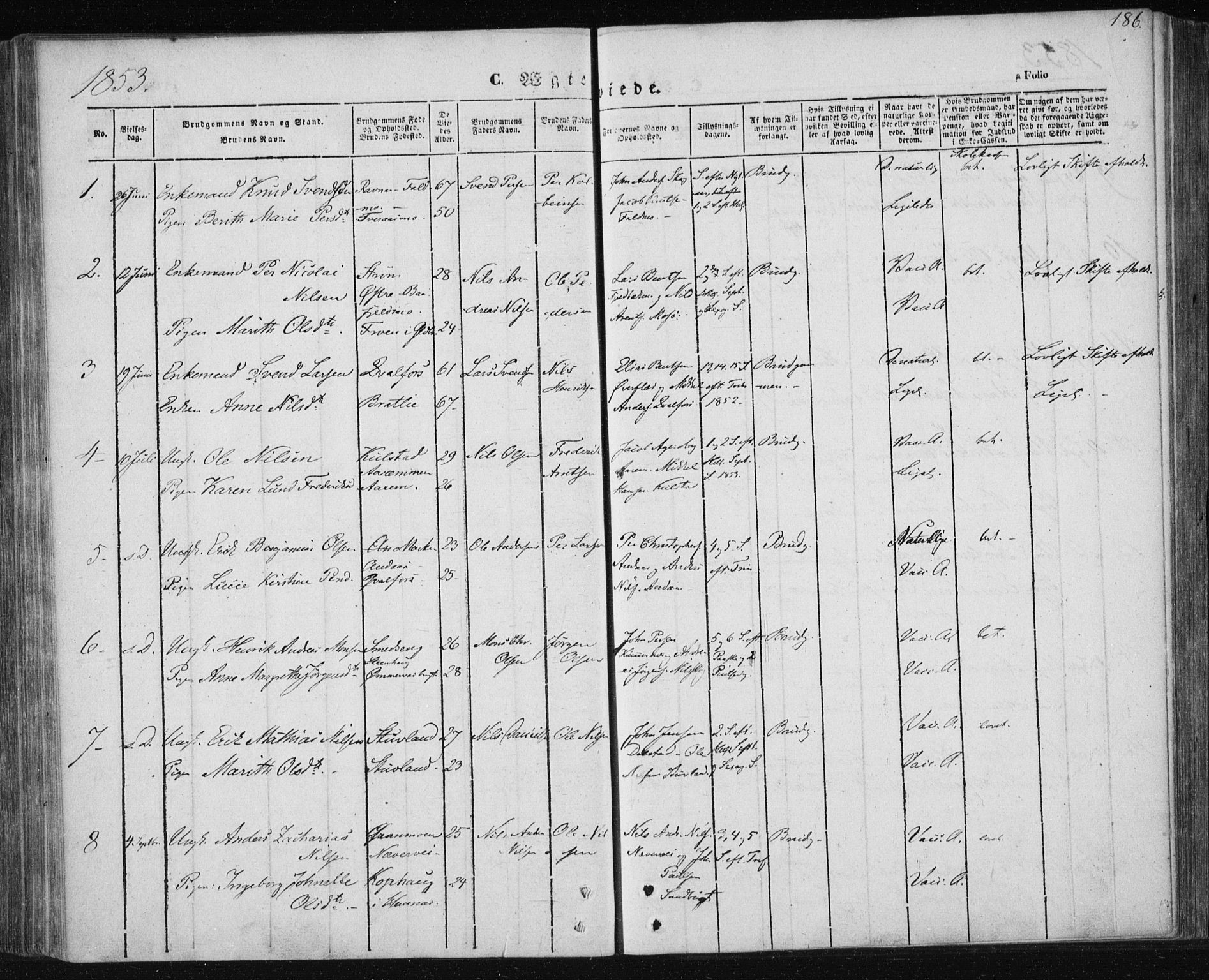 Ministerialprotokoller, klokkerbøker og fødselsregistre - Nordland, AV/SAT-A-1459/820/L0291: Parish register (official) no. 820A12, 1846-1854, p. 186