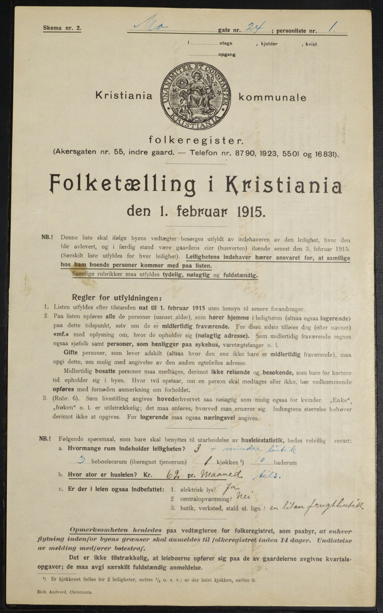 OBA, Municipal Census 1915 for Kristiania, 1915, p. 65007