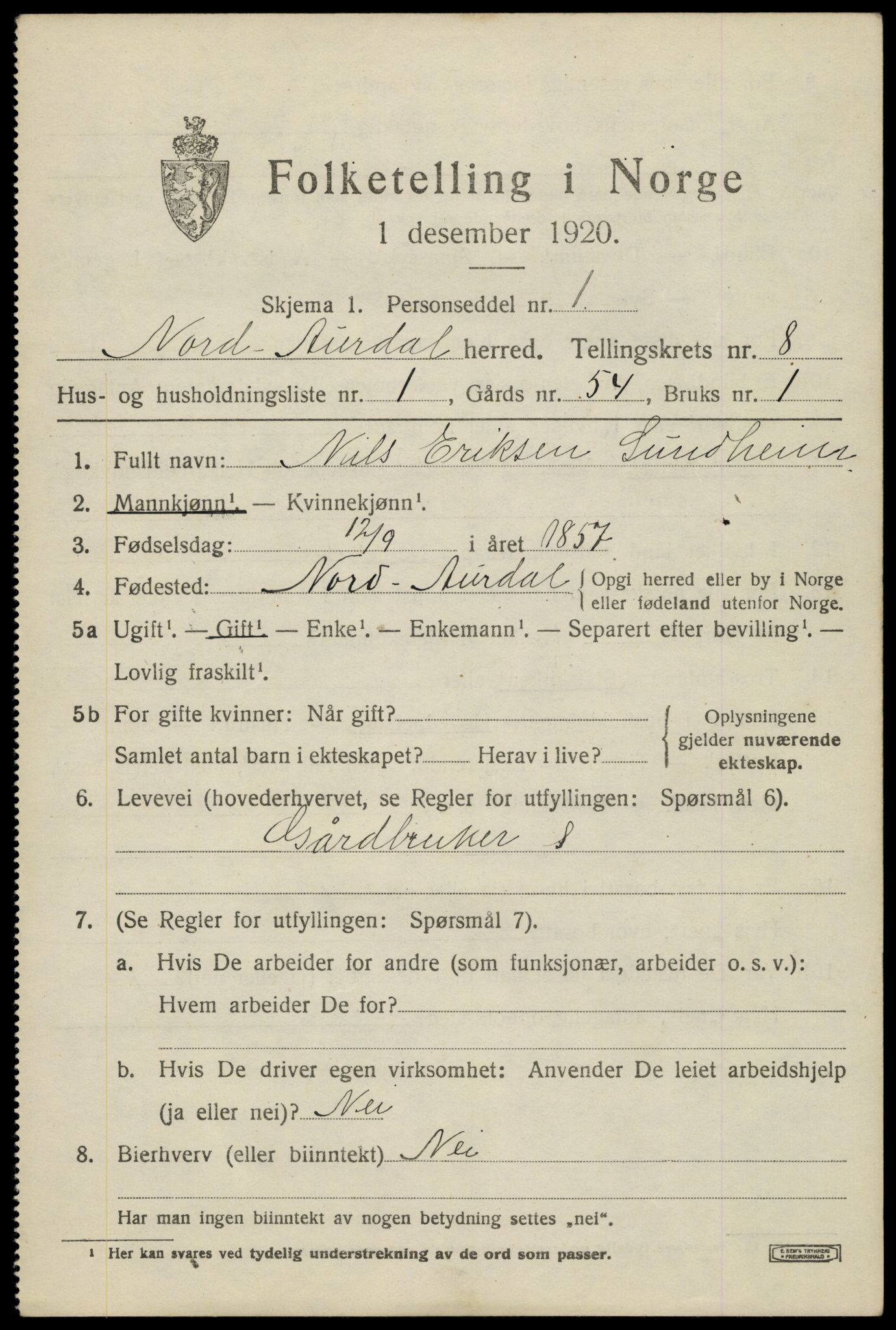 SAH, 1920 census for Nord-Aurdal, 1920, p. 6768
