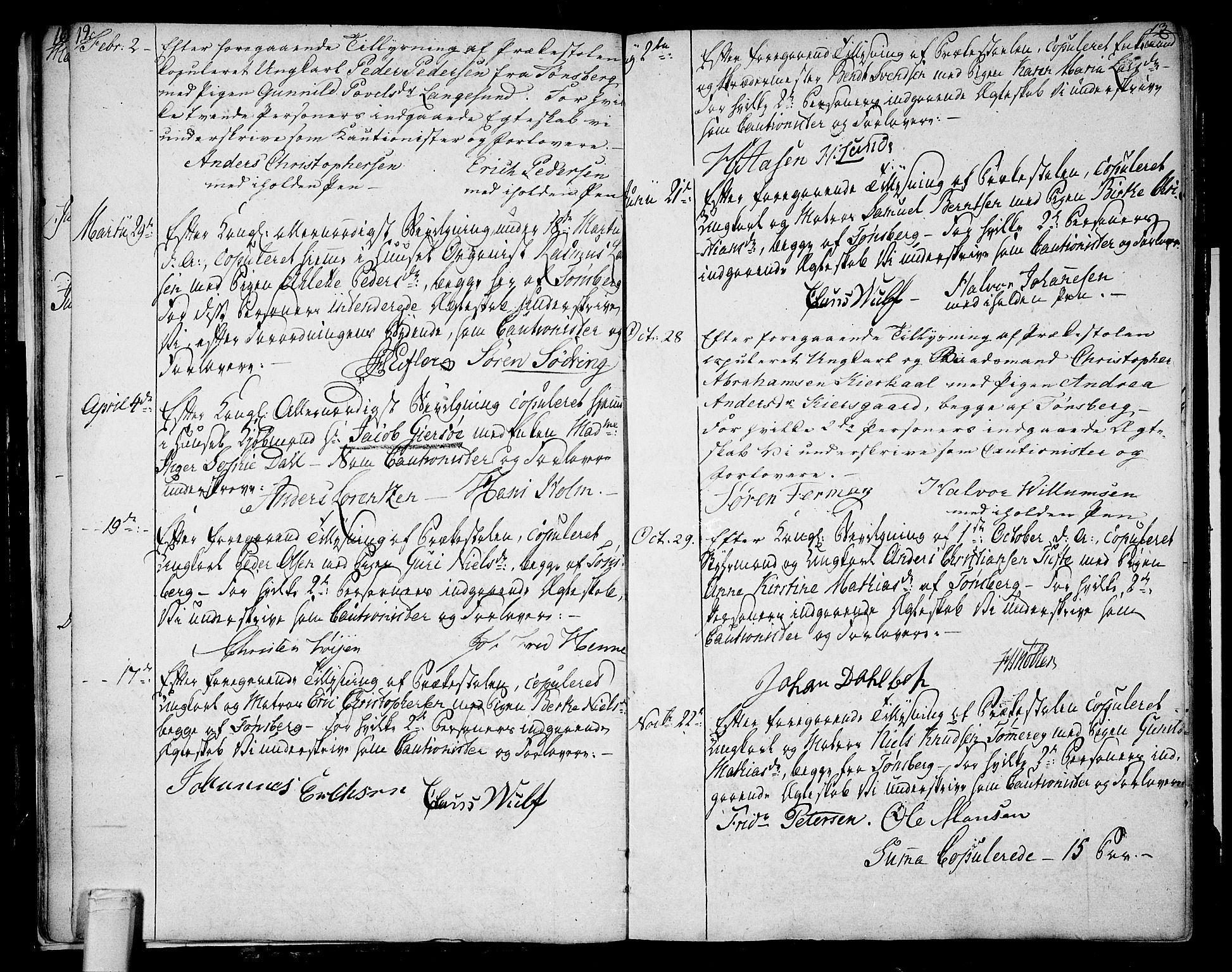 Tønsberg kirkebøker, AV/SAKO-A-330/F/Fa/L0003: Parish register (official) no. I 3, 1797-1814, p. 12-13