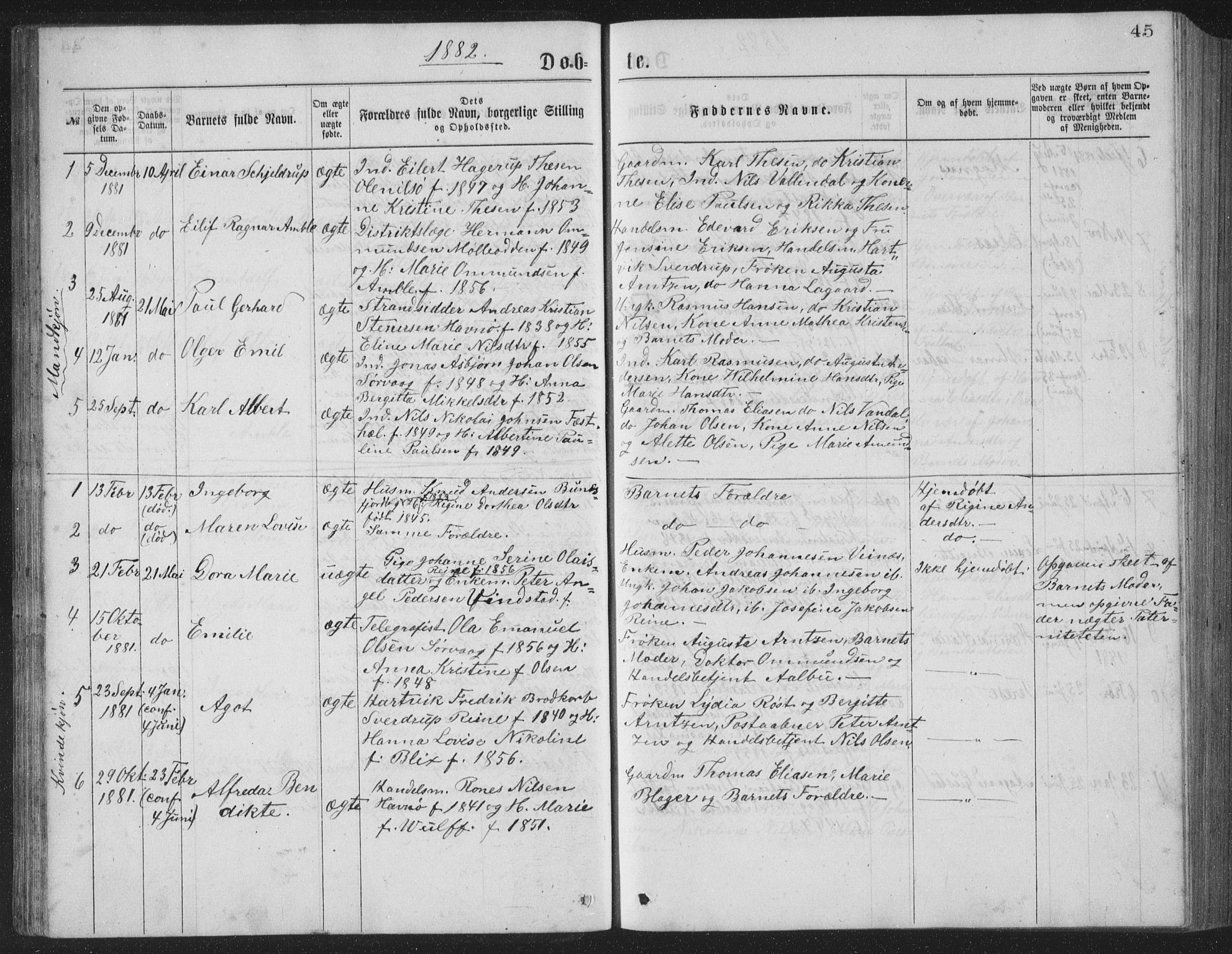 Ministerialprotokoller, klokkerbøker og fødselsregistre - Nordland, AV/SAT-A-1459/886/L1225: Parish register (copy) no. 886C02, 1874-1896, p. 45