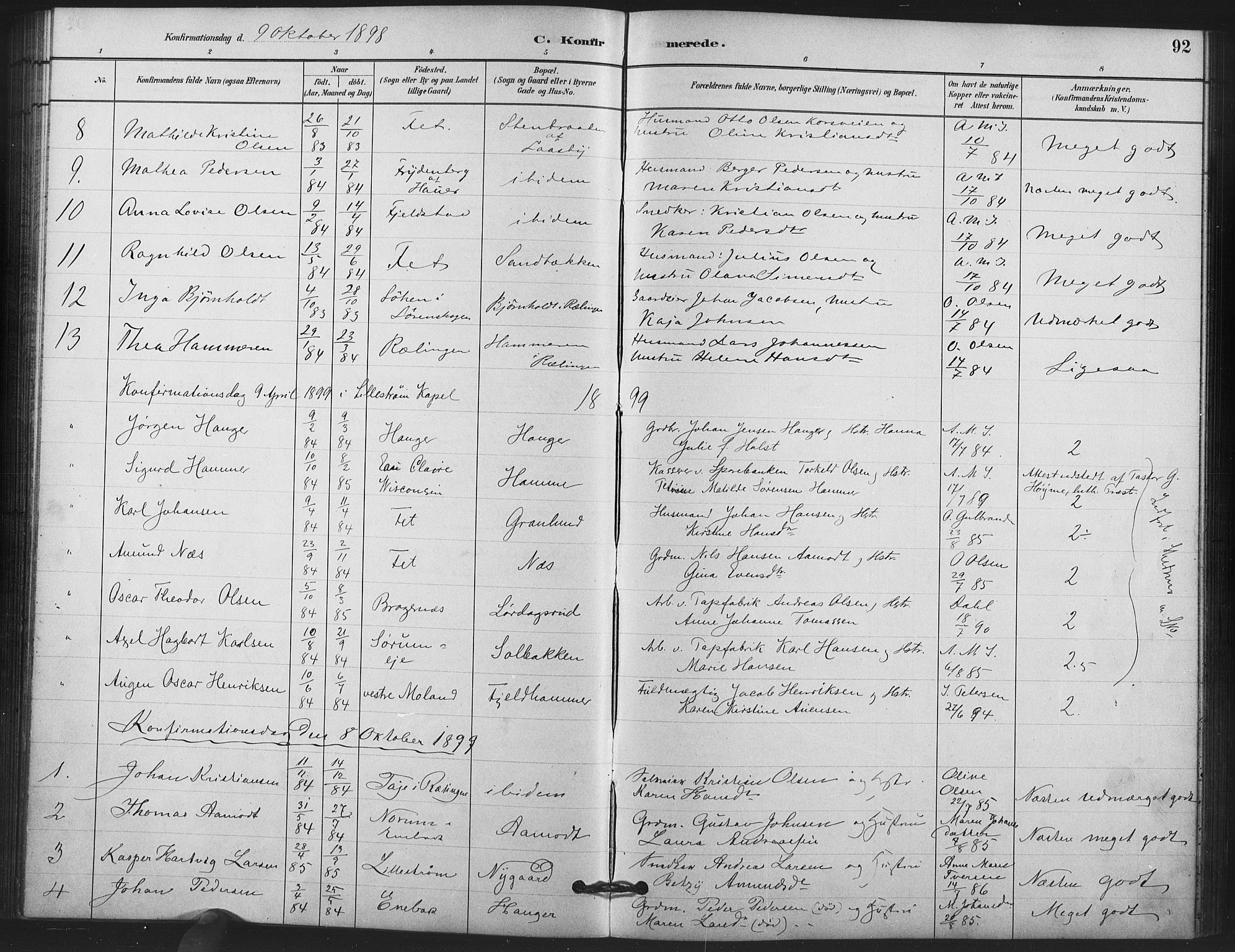 Skedsmo prestekontor Kirkebøker, AV/SAO-A-10033a/F/Fb/L0001: Parish register (official) no. II 1, 1883-1901, p. 92