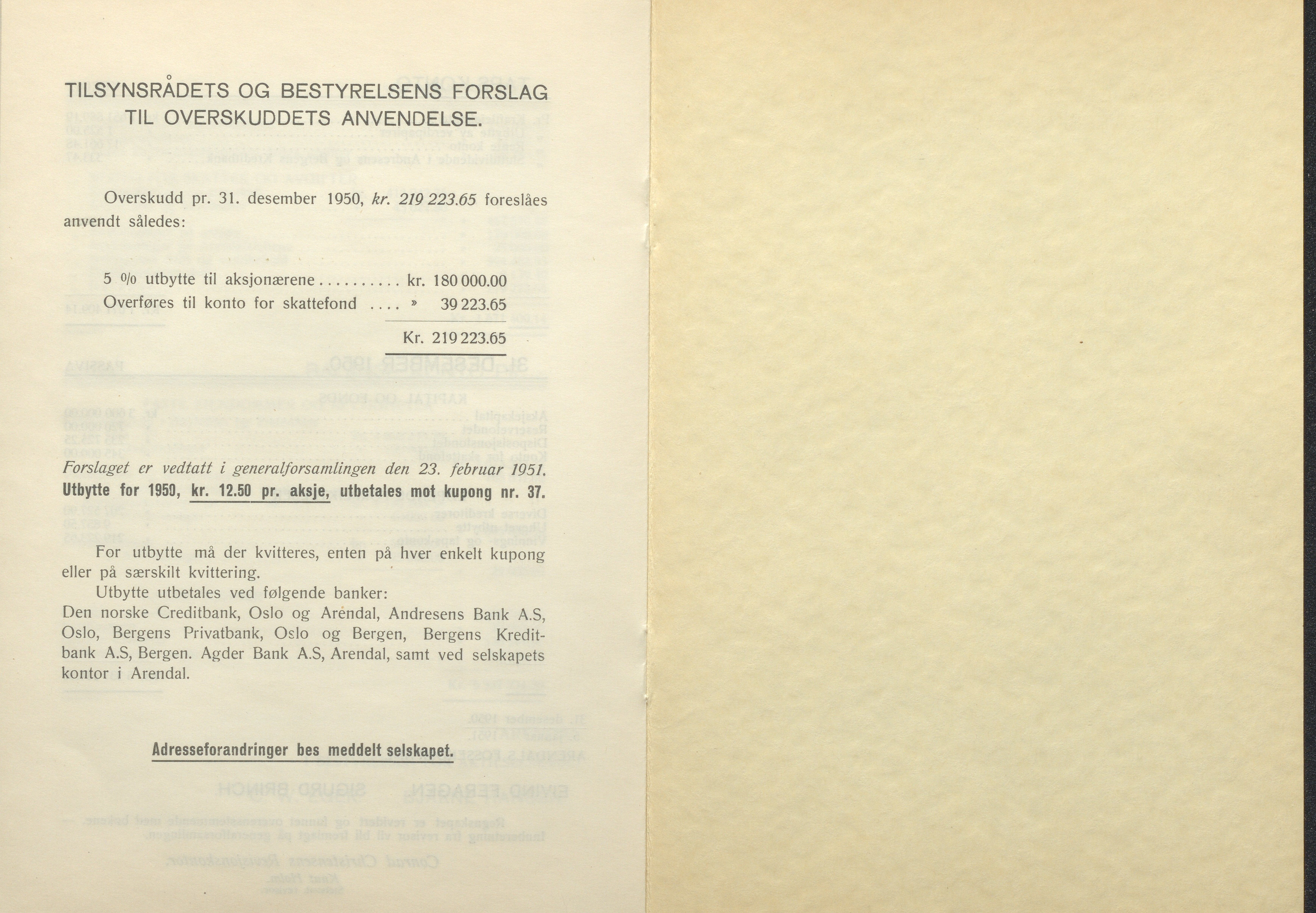 Arendals Fossekompani, AAKS/PA-2413/X/X01/L0001/0012: Beretninger, regnskap, balansekonto, gevinst- og tapskonto / Beretning, regnskap 1945 - 1962, 1945-1962, p. 36