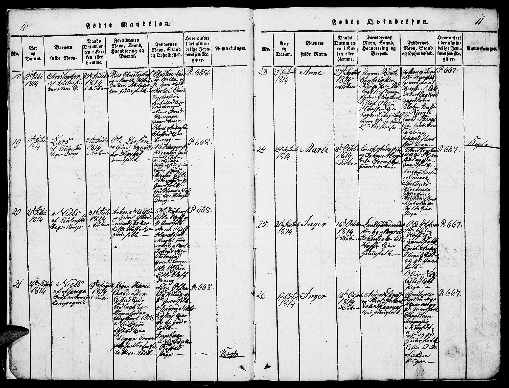 Romedal prestekontor, AV/SAH-PREST-004/L/L0005: Parish register (copy) no. 5, 1814-1829, p. 10-11