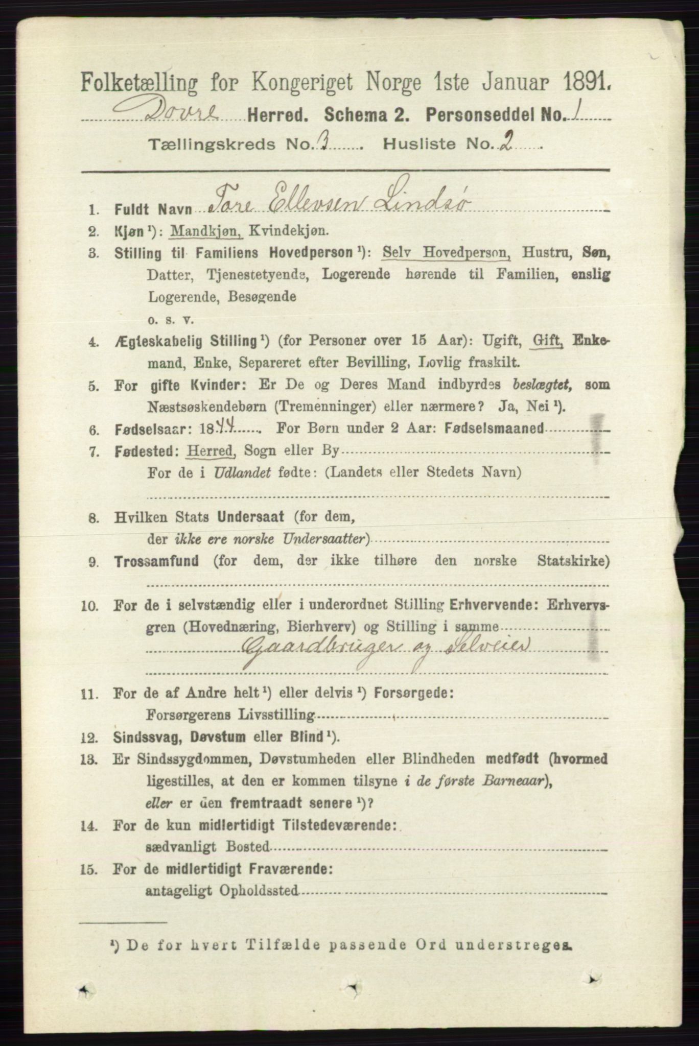 RA, 1891 census for 0511 Dovre, 1891, p. 1402