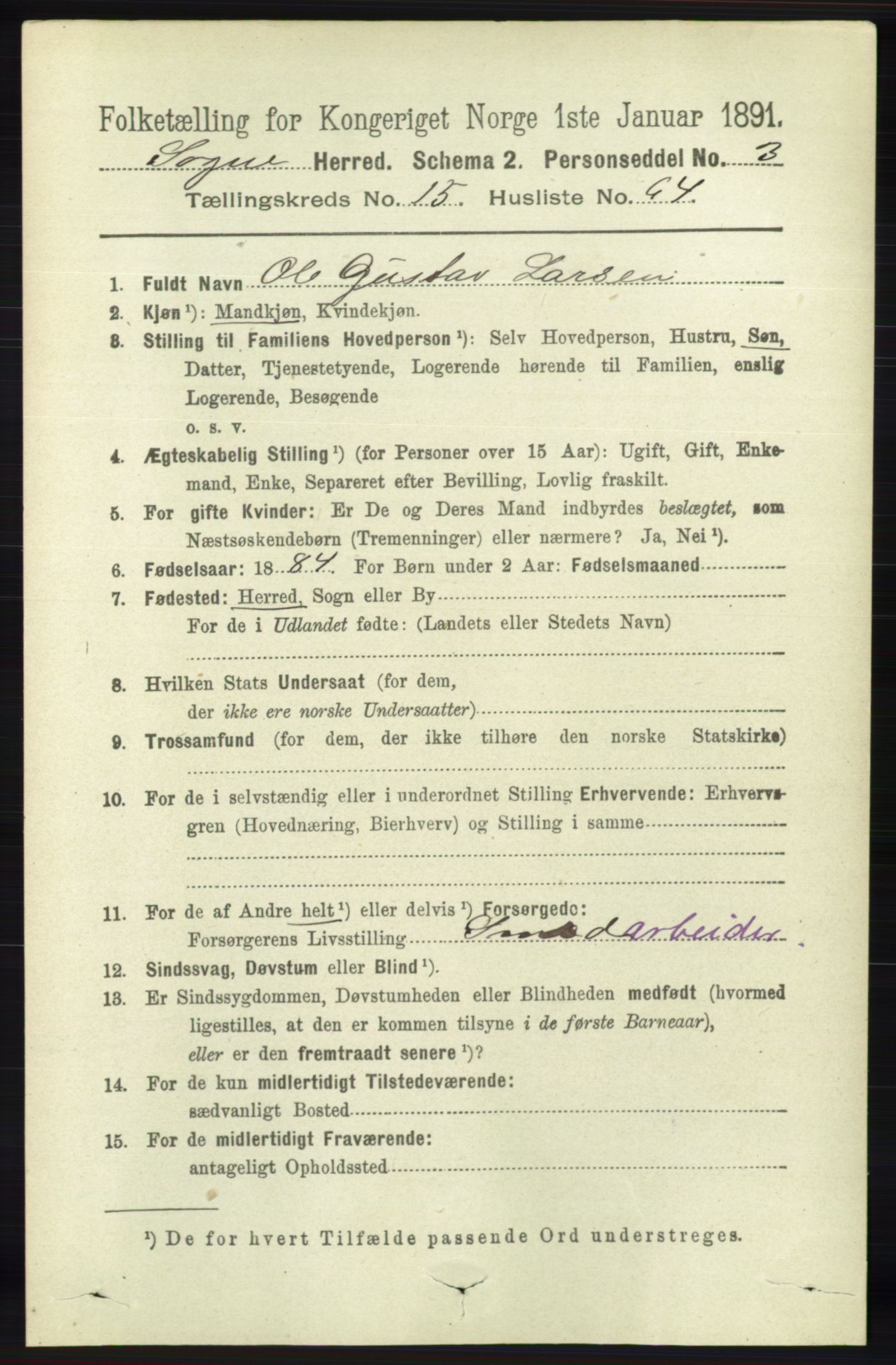 RA, 1891 census for 1018 Søgne, 1891, p. 4209