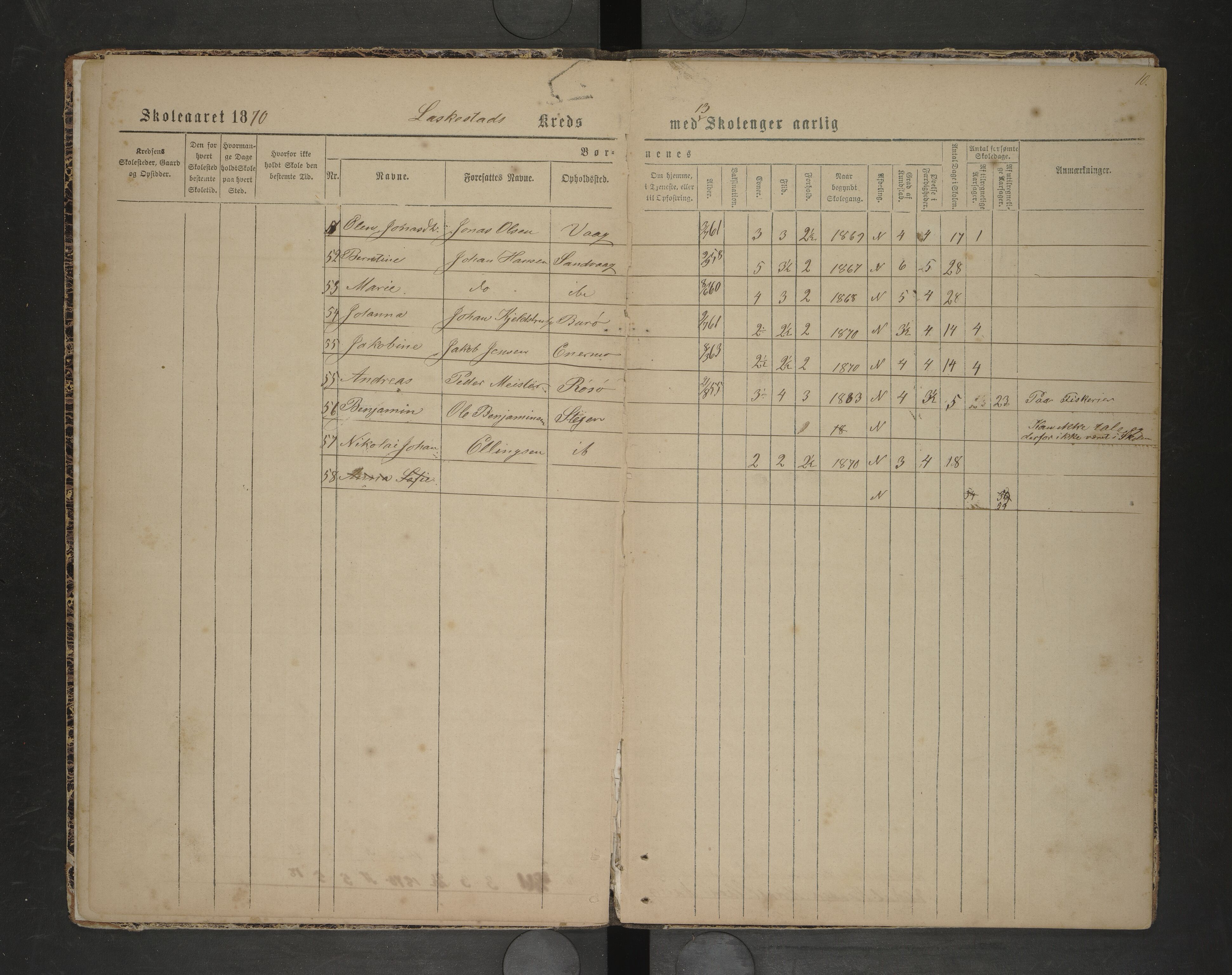 Steigen kommune. Ymse skolekretser, AIN/K-18480.510.01/F/Fc/L0028: Berg/Bø/Lakestad, 1869-1872