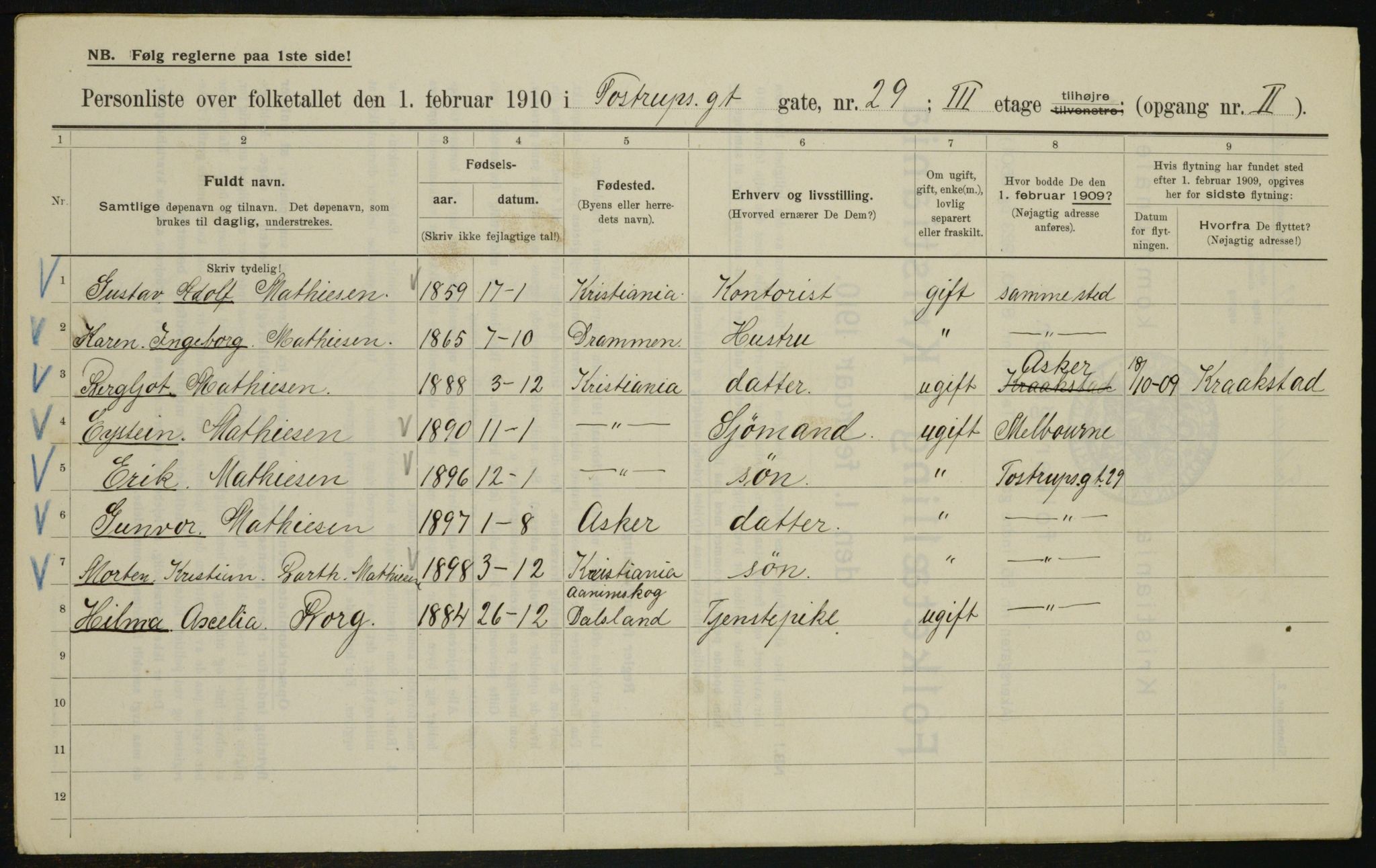 OBA, Municipal Census 1910 for Kristiania, 1910, p. 109509