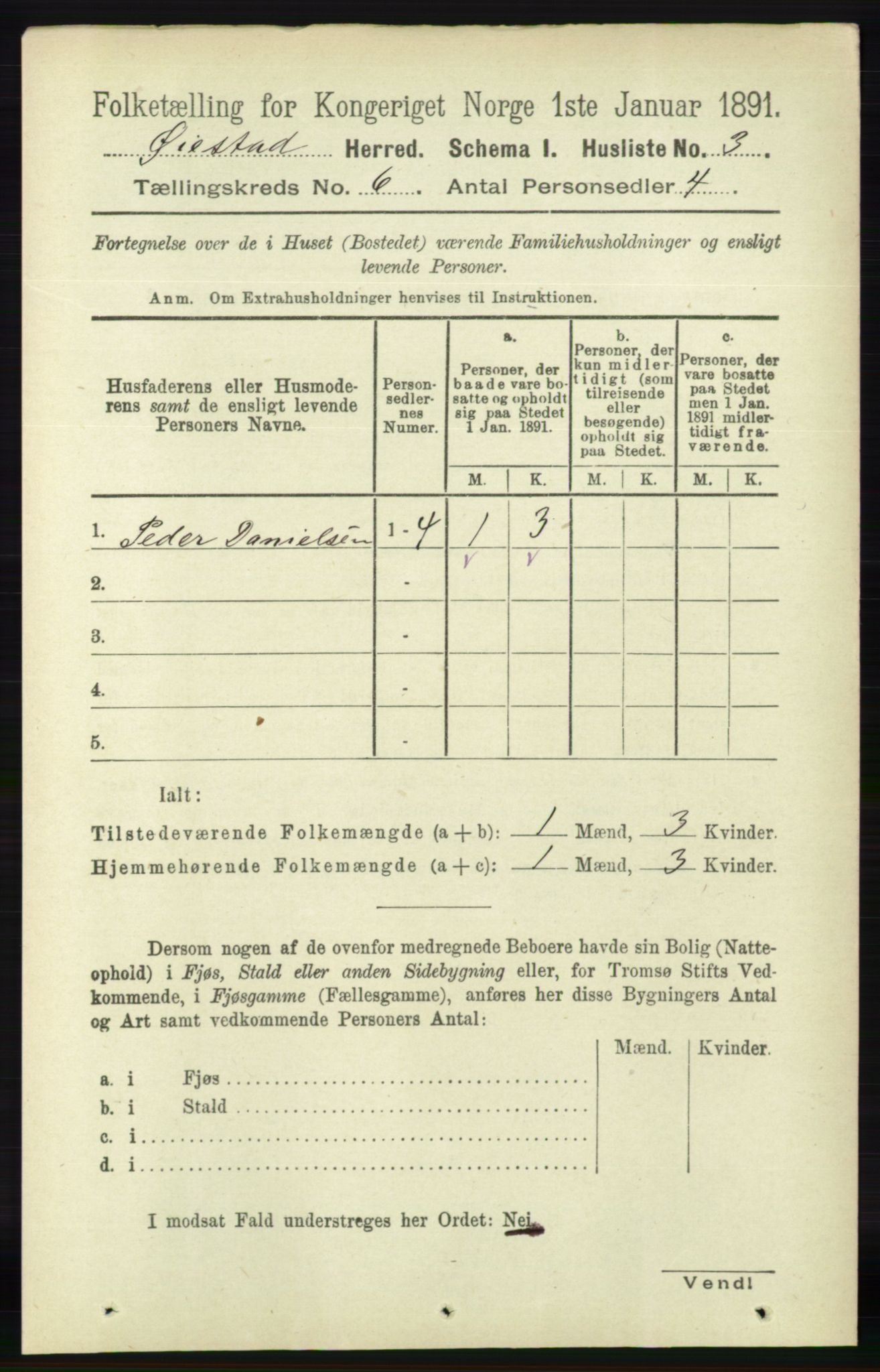 RA, 1891 census for 0920 Øyestad, 1891, p. 2055