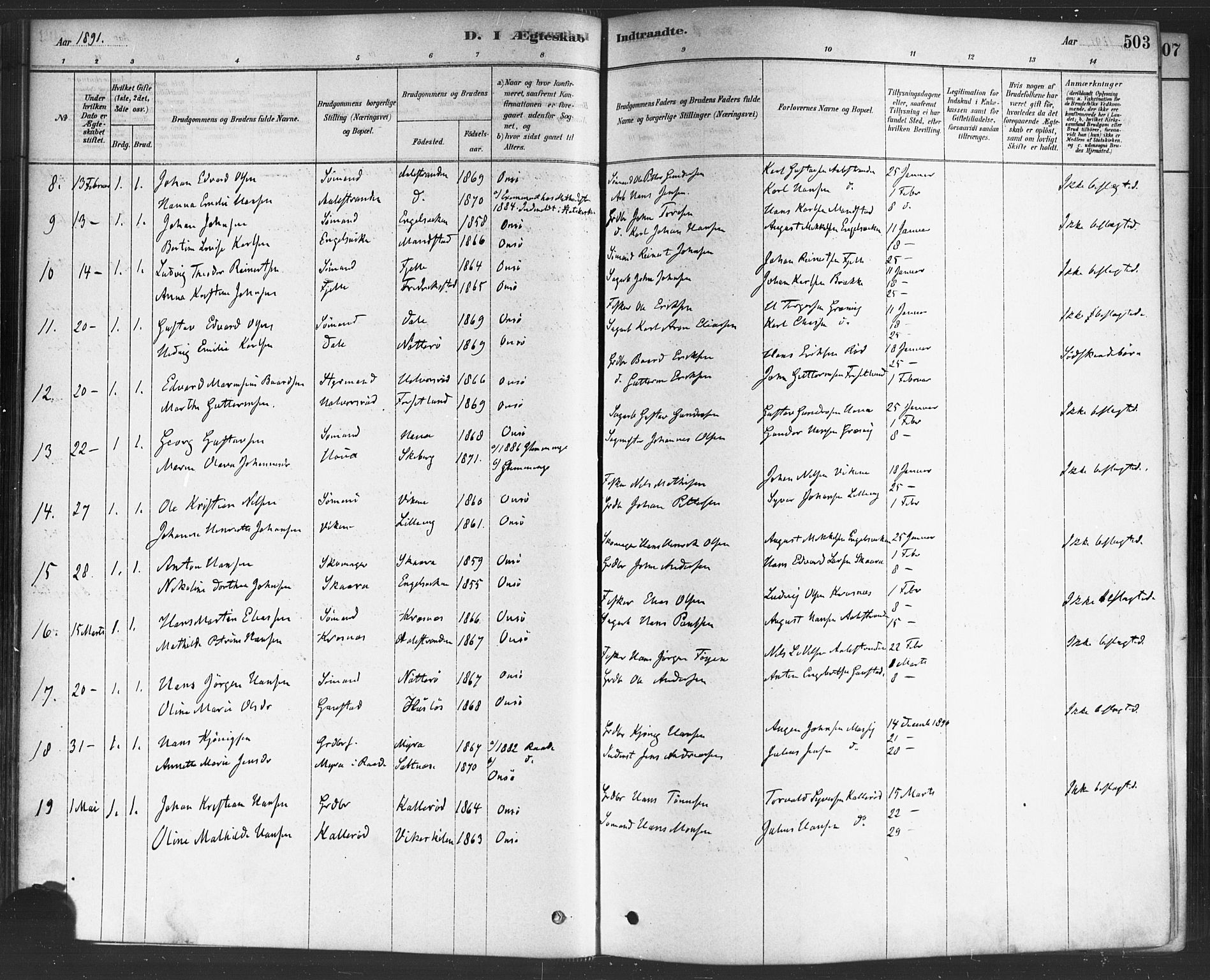 Onsøy prestekontor Kirkebøker, SAO/A-10914/F/Fa/L0006: Parish register (official) no. I 6, 1878-1898, p. 503