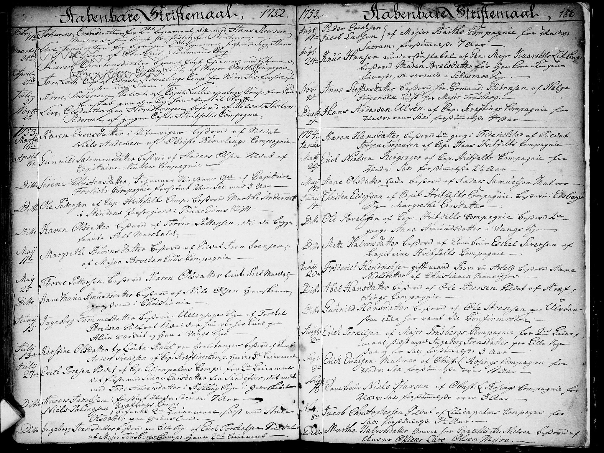Garnisonsmenigheten Kirkebøker, SAO/A-10846/F/Fa/L0001: Parish register (official) no. 1, 1734-1756, p. 186