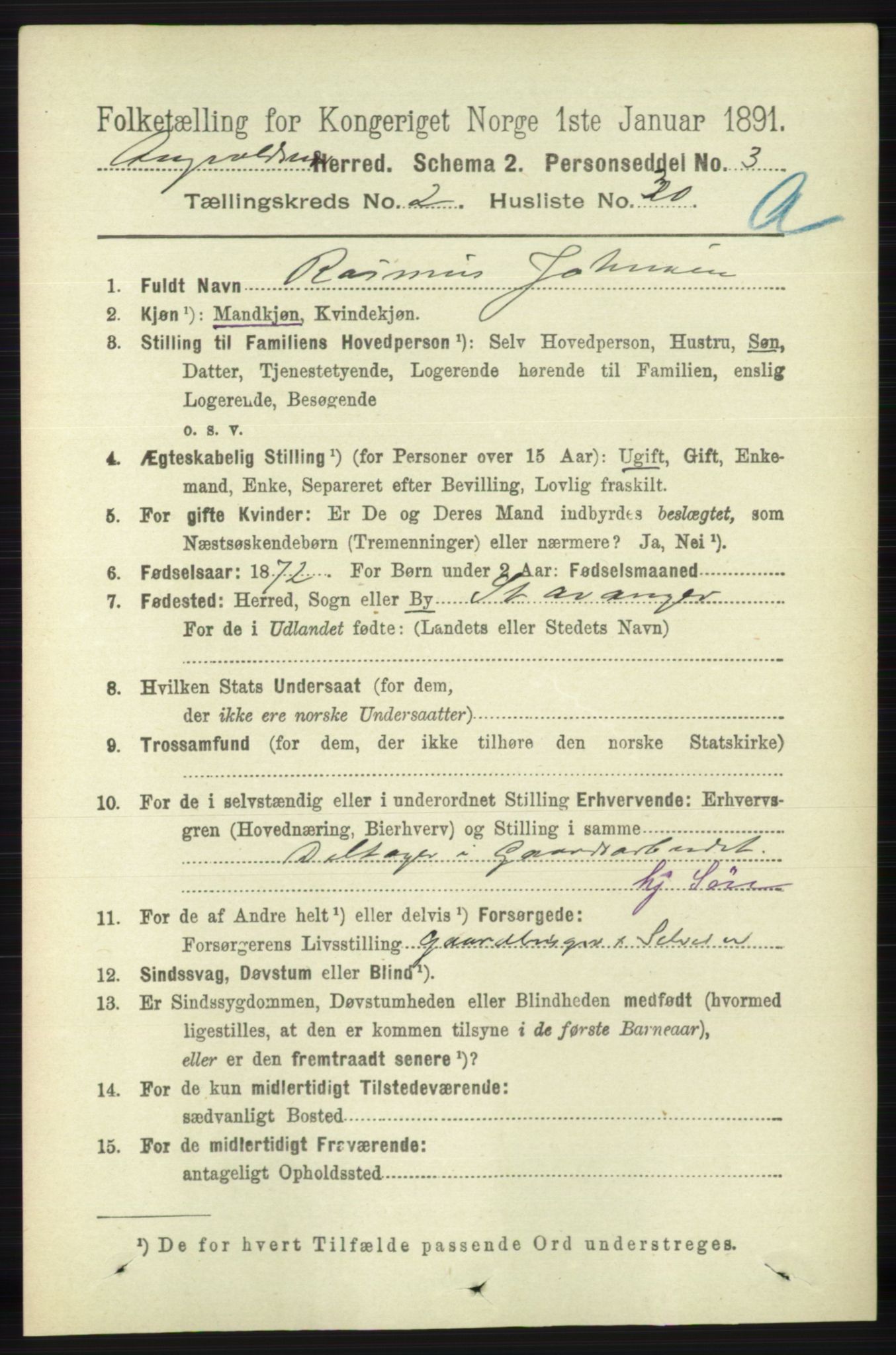 RA, 1891 census for 1147 Avaldsnes, 1891, p. 977