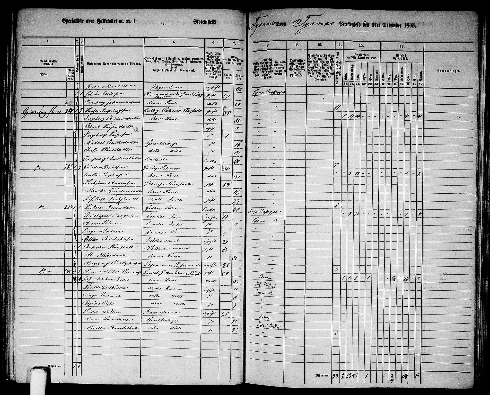 RA, 1865 census for Tysnes, 1865, p. 111