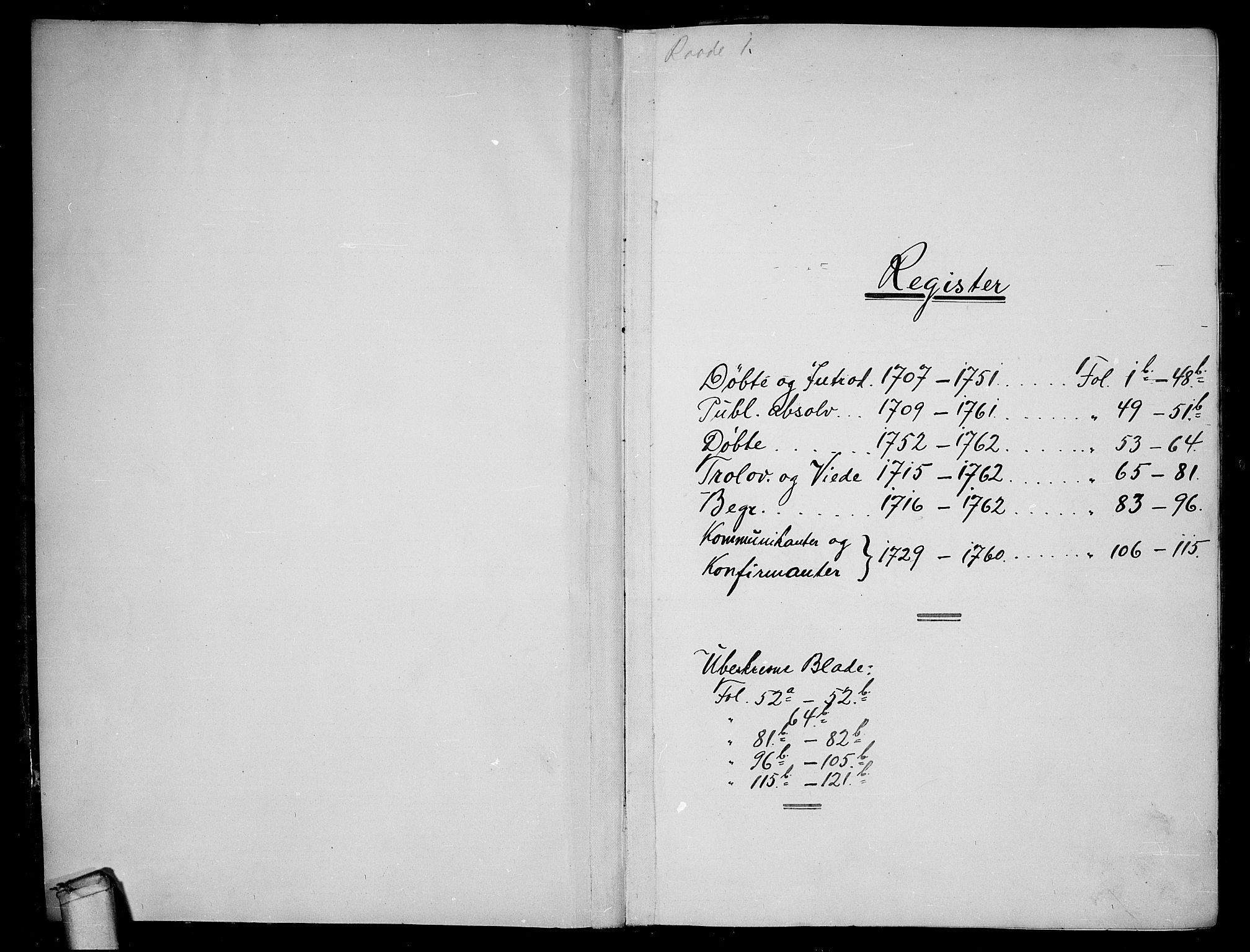 Råde prestekontor kirkebøker, SAO/A-2009/F/Fa/L0001: Parish register (official) no. 1, 1707-1762