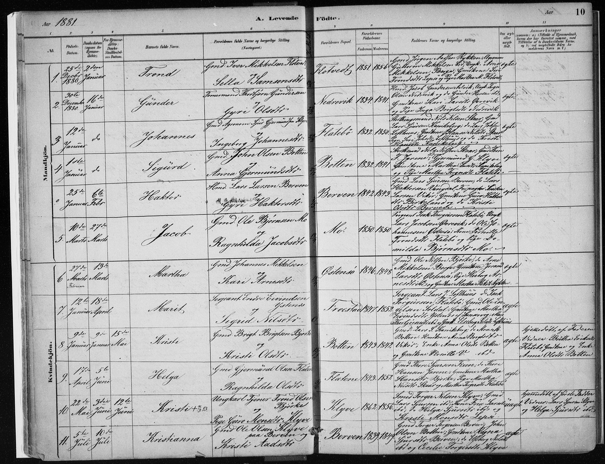 Kvam sokneprestembete, SAB/A-76201/H/Haa: Parish register (official) no. C  1, 1880-1906, p. 10
