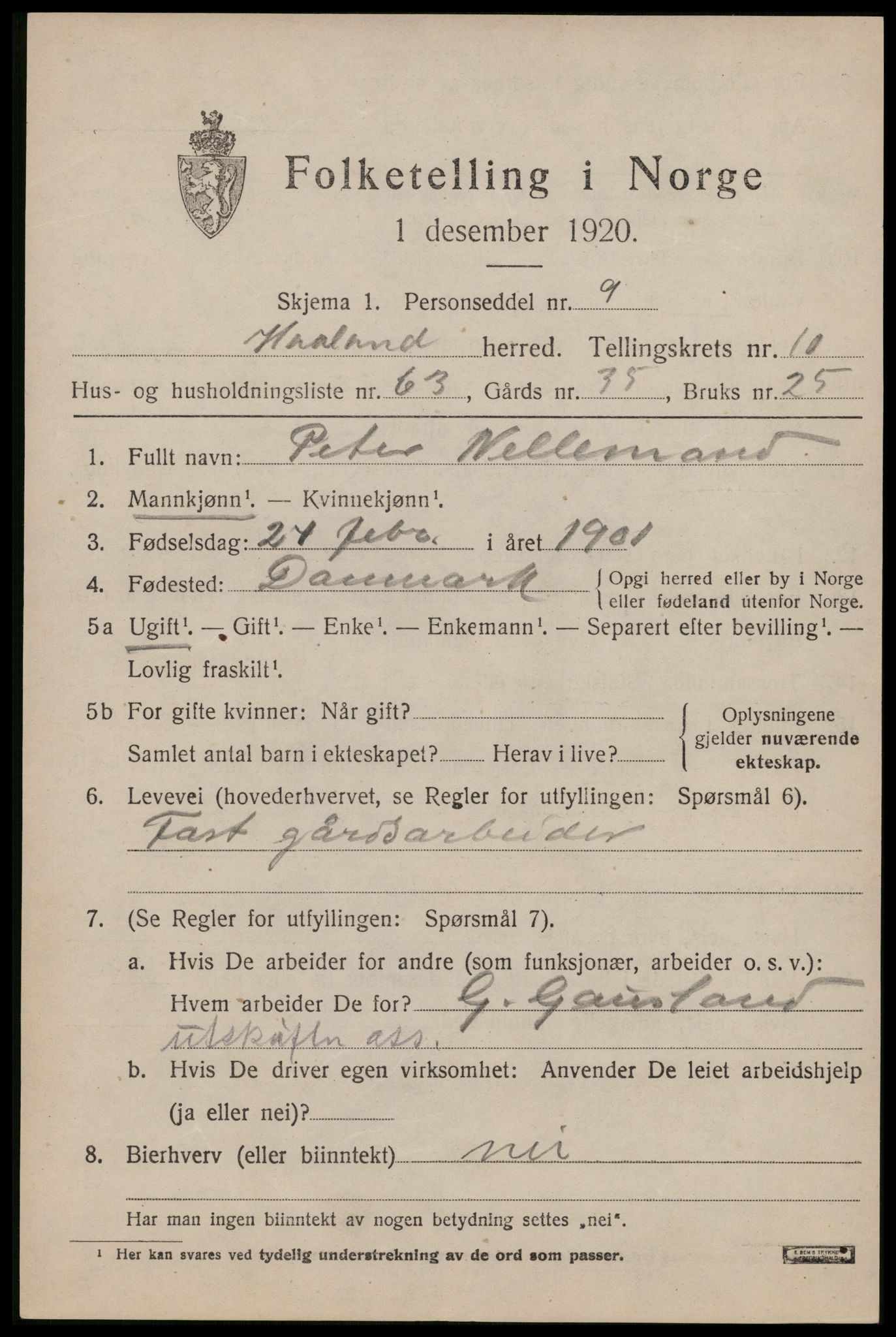 SAST, 1920 census for Håland, 1920, p. 8103