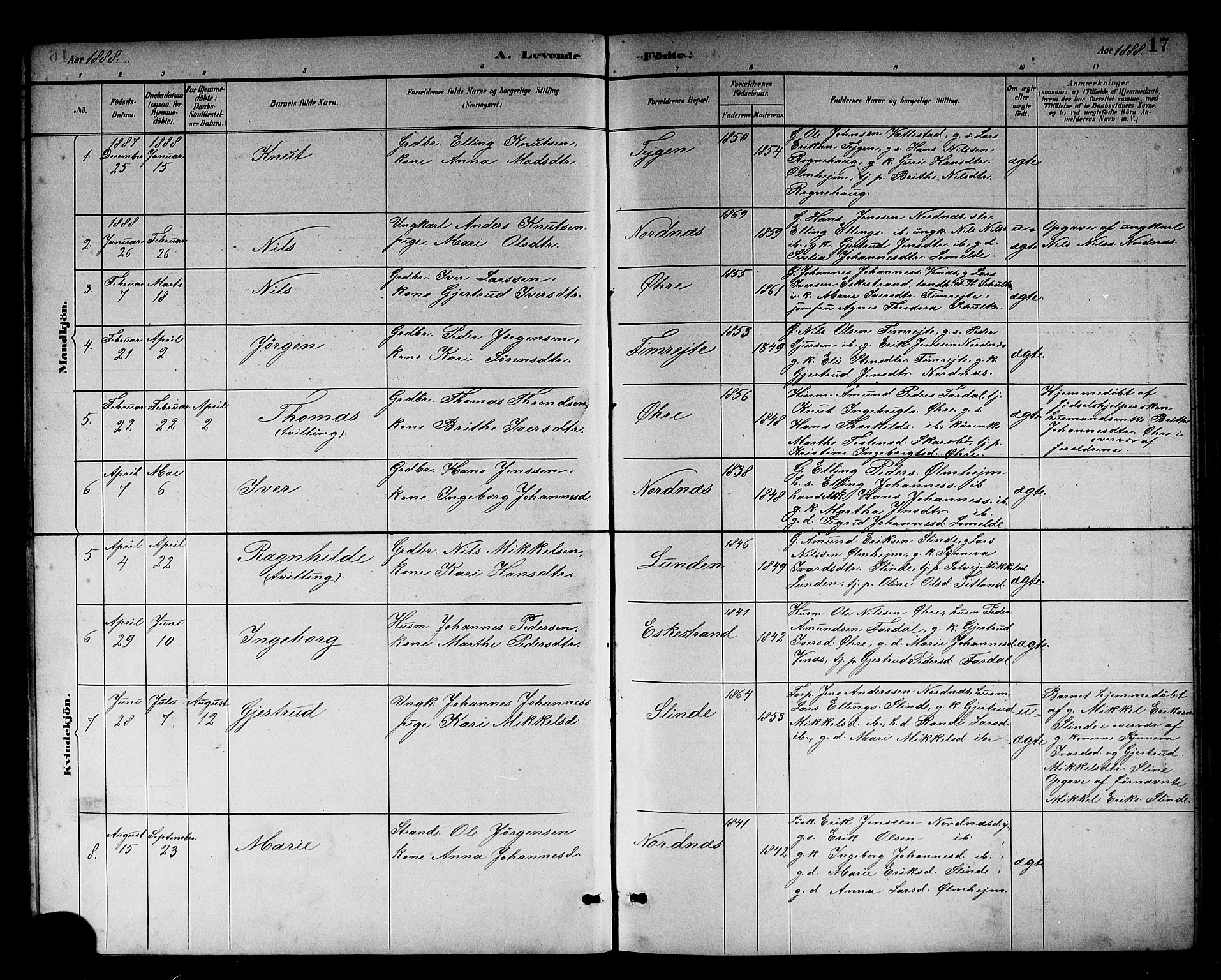 Sogndal sokneprestembete, AV/SAB-A-81301/H/Hab/Habc/L0002: Parish register (copy) no. C 2, 1884-1910, p. 17