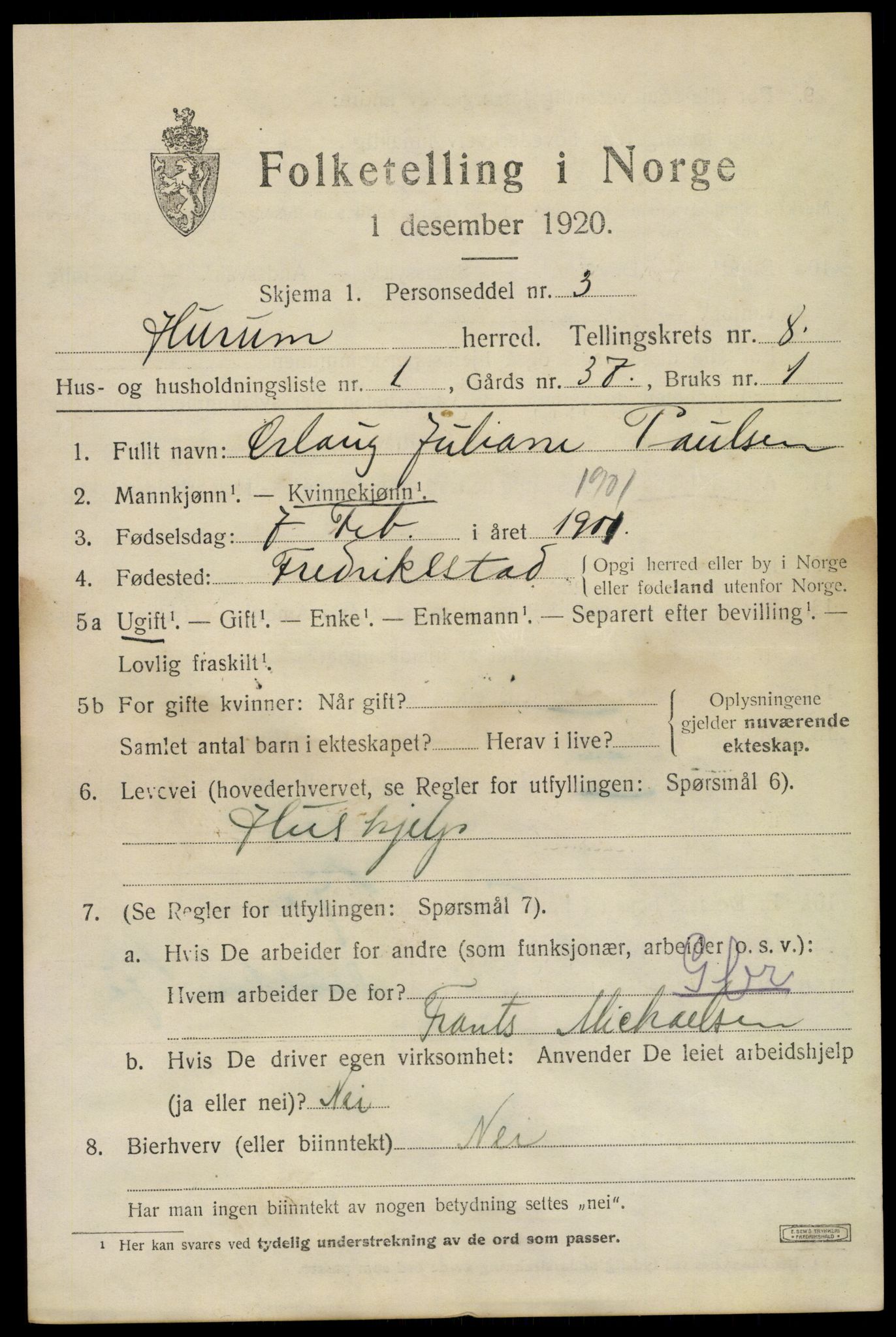 SAKO, 1920 census for Hurum, 1920, p. 10240