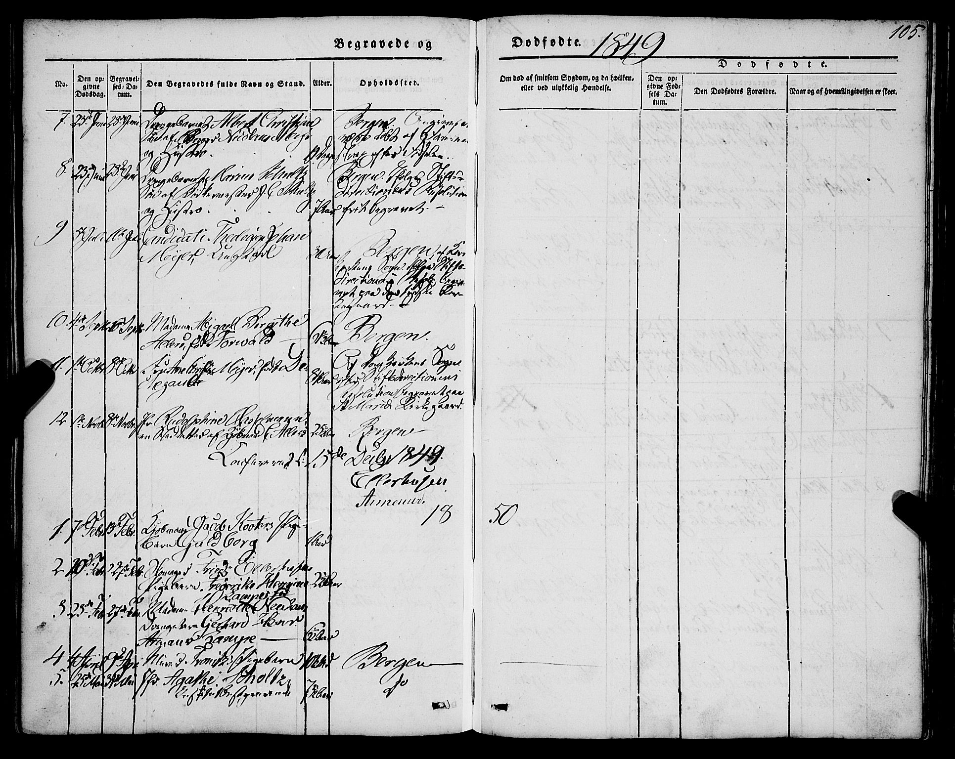 Mariakirken Sokneprestembete, SAB/A-76901/H/Haa/L0006: Parish register (official) no. A 6, 1846-1877, p. 105