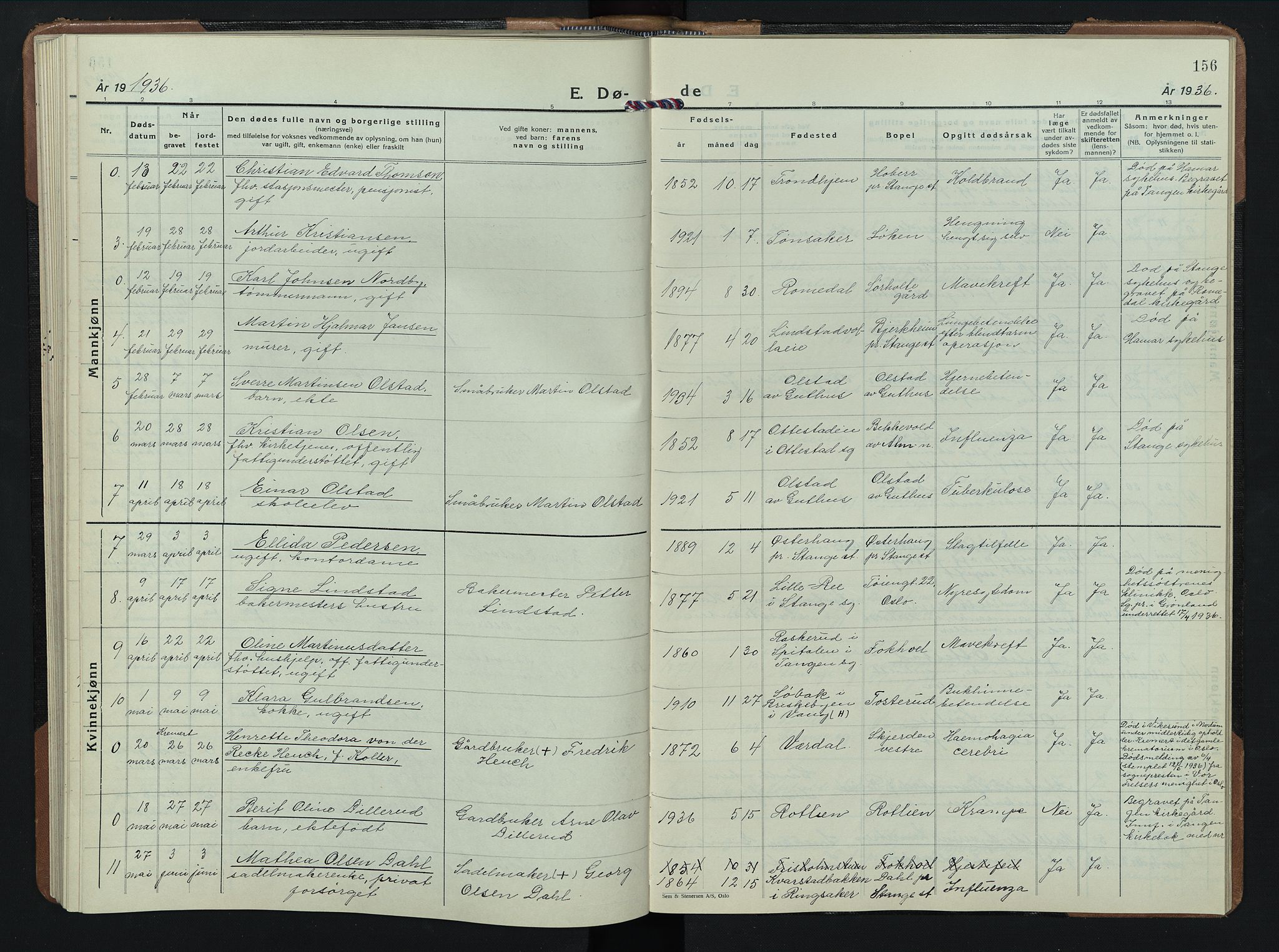 Stange prestekontor, AV/SAH-PREST-002/L/L0020: Parish register (copy) no. 20, 1936-1947, p. 156