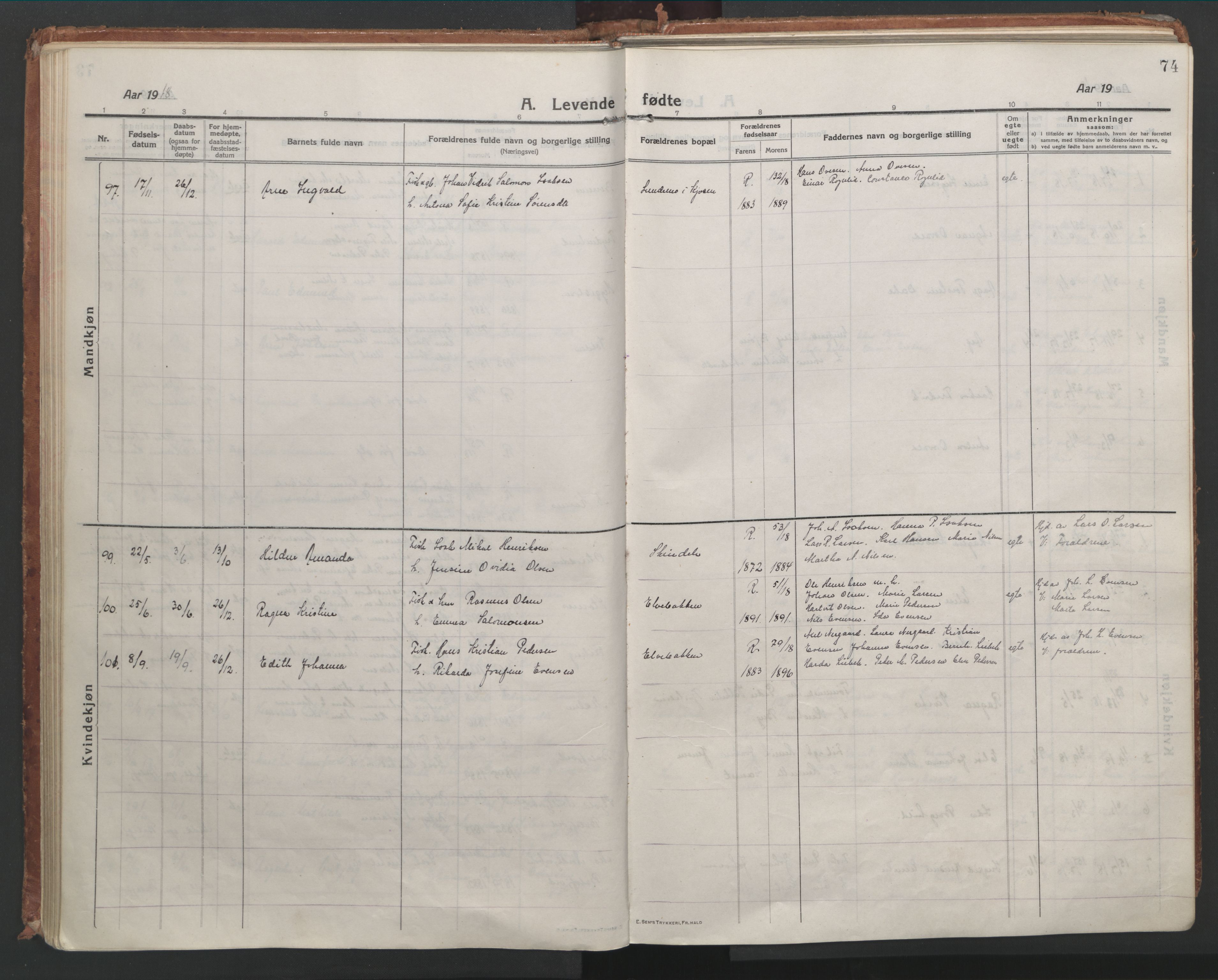 Lyngen sokneprestembete, AV/SATØ-S-1289/H/He/Hea/L0012kirke: Parish register (official) no. 12, 1914-1923, p. 74