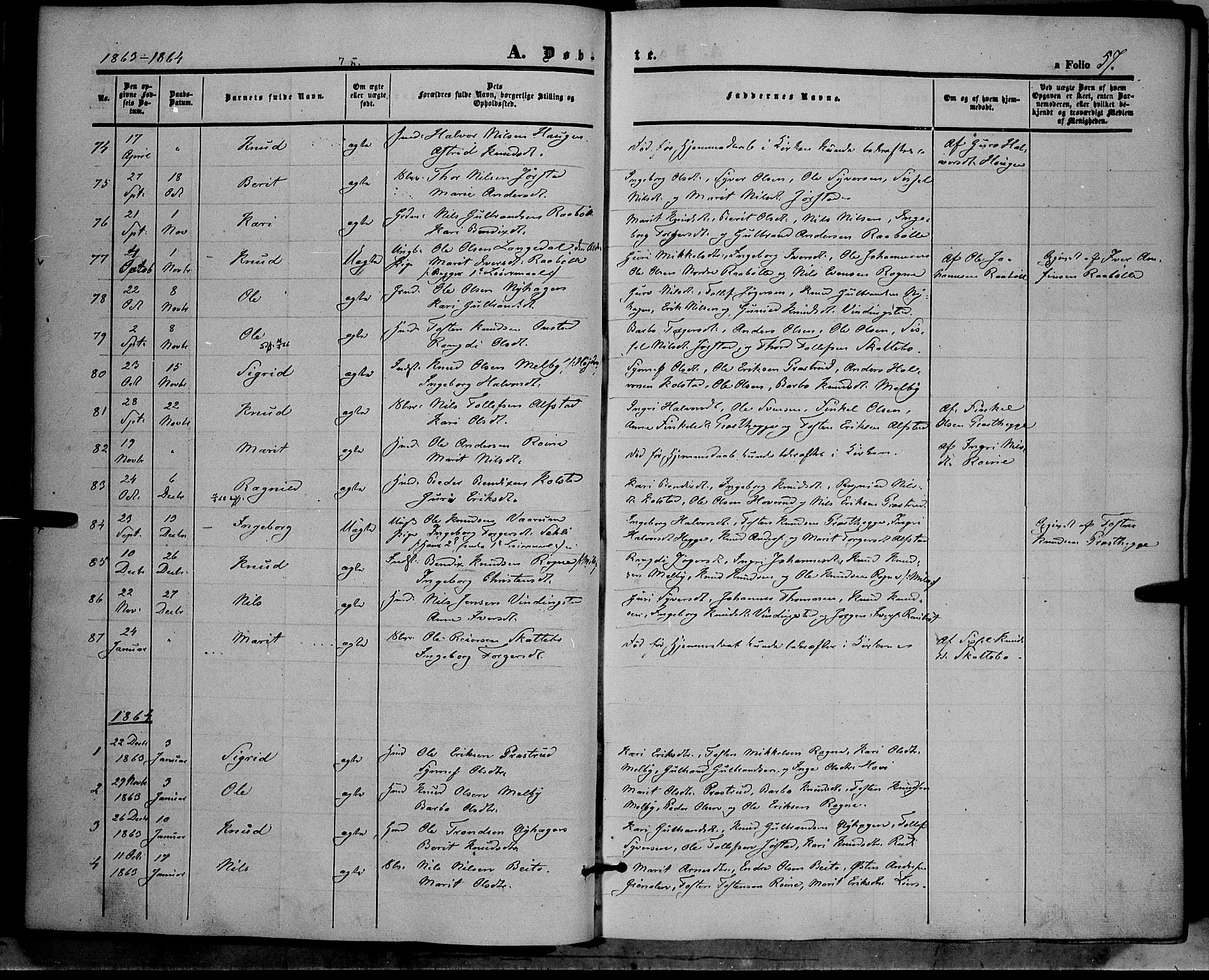 Øystre Slidre prestekontor, SAH/PREST-138/H/Ha/Haa/L0001: Parish register (official) no. 1, 1849-1874, p. 57