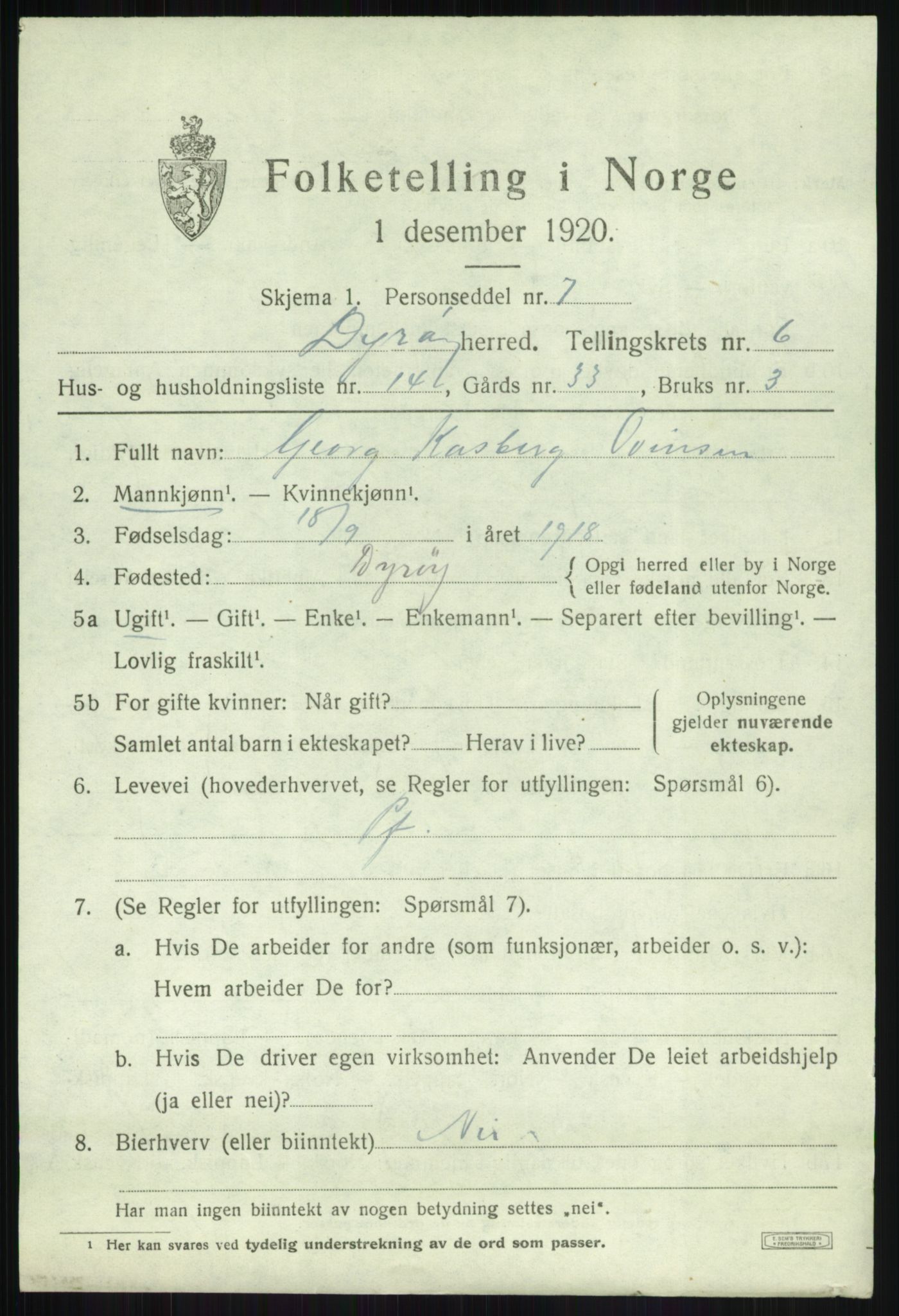 SATØ, 1920 census for Dyrøy, 1920, p. 3301