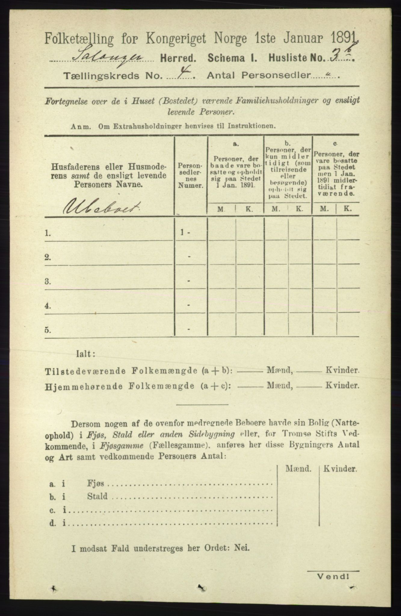 RA, 1891 census for 1921 Salangen, 1891, p. 1740