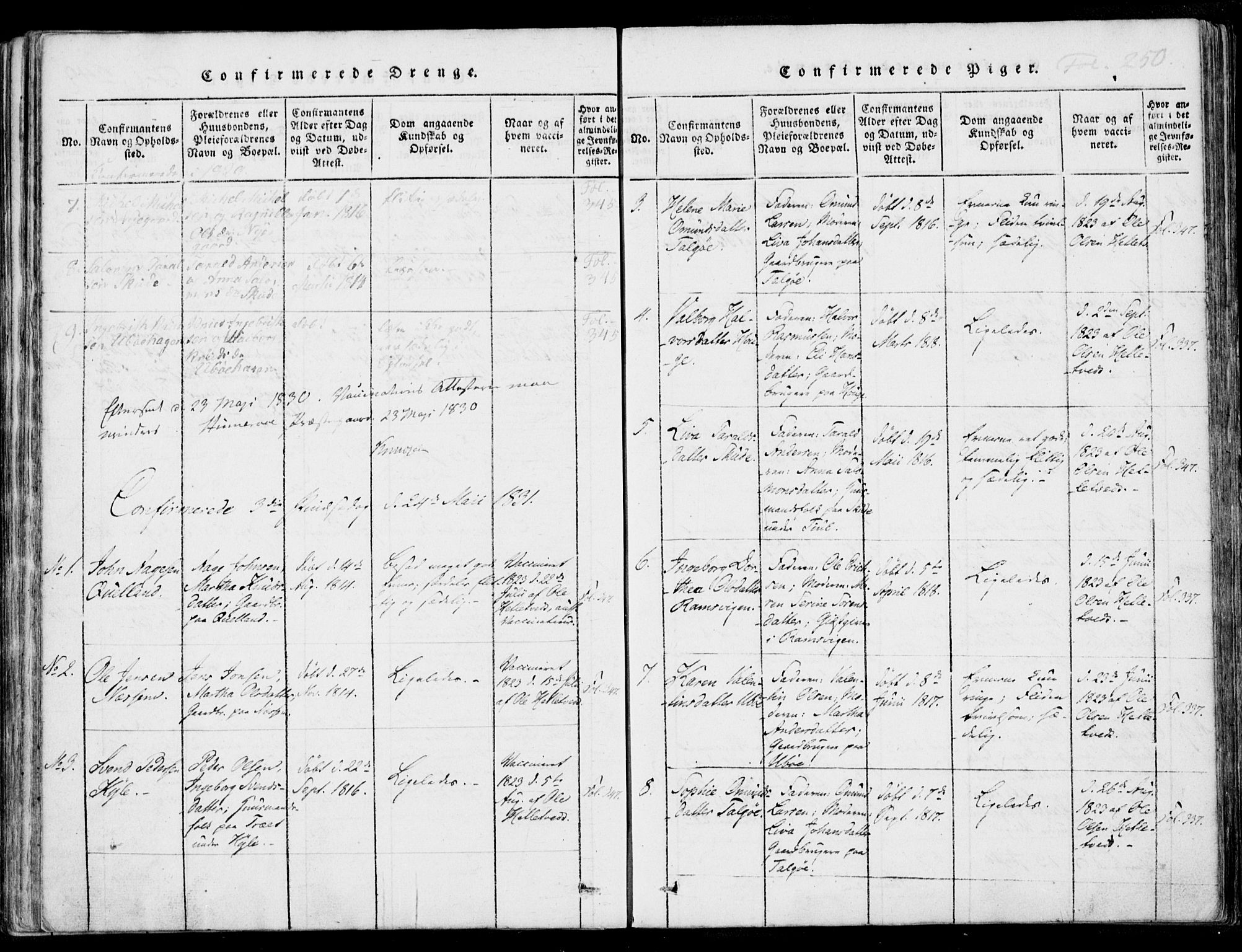 Nedstrand sokneprestkontor, AV/SAST-A-101841/01/IV: Parish register (official) no. A 7, 1816-1870, p. 250