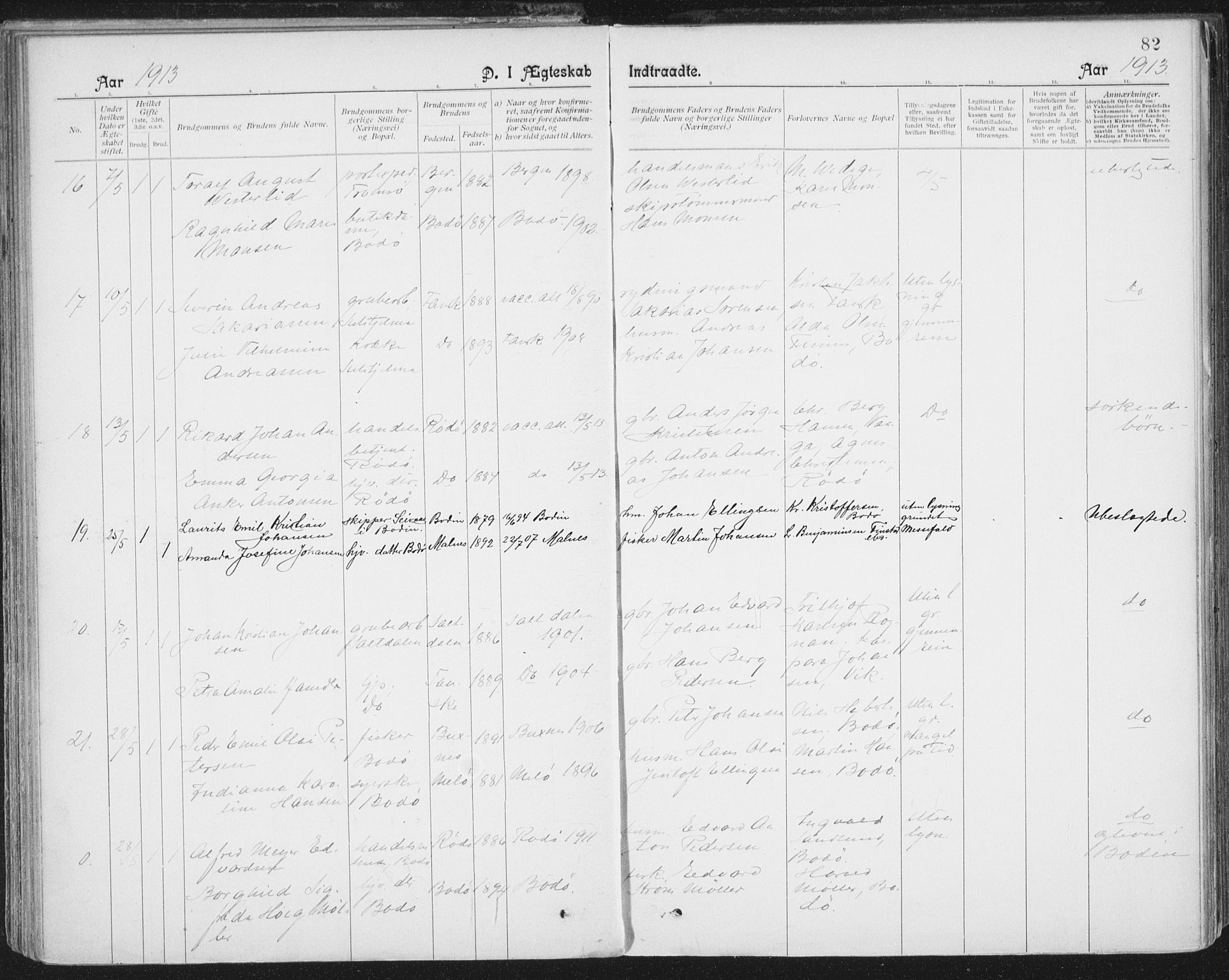 Ministerialprotokoller, klokkerbøker og fødselsregistre - Nordland, AV/SAT-A-1459/801/L0012: Parish register (official) no. 801A12, 1900-1916, p. 82