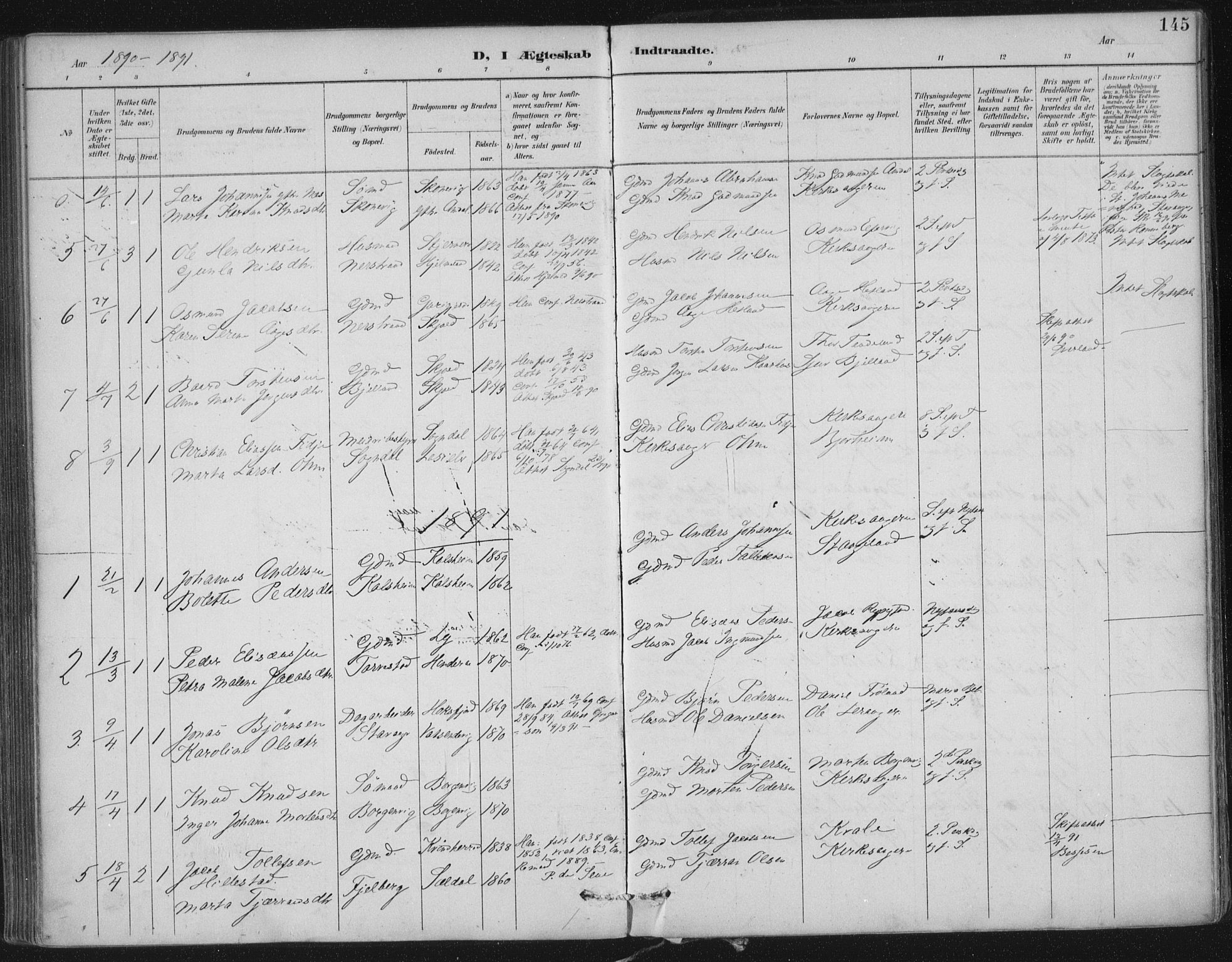 Nedstrand sokneprestkontor, SAST/A-101841/01/IV: Parish register (official) no. A 12, 1887-1915, p. 145