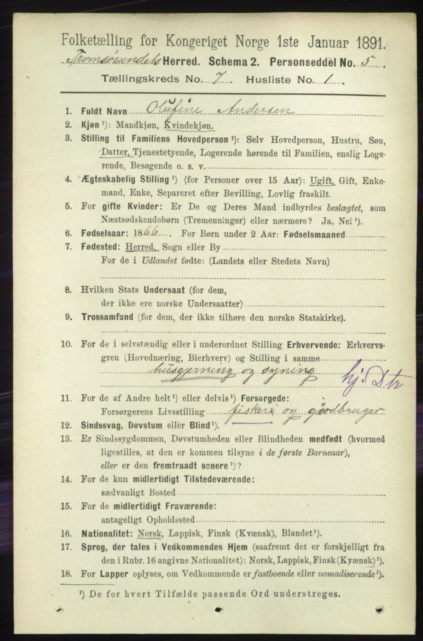 RA, 1891 census for 1934 Tromsøysund, 1891, p. 3724