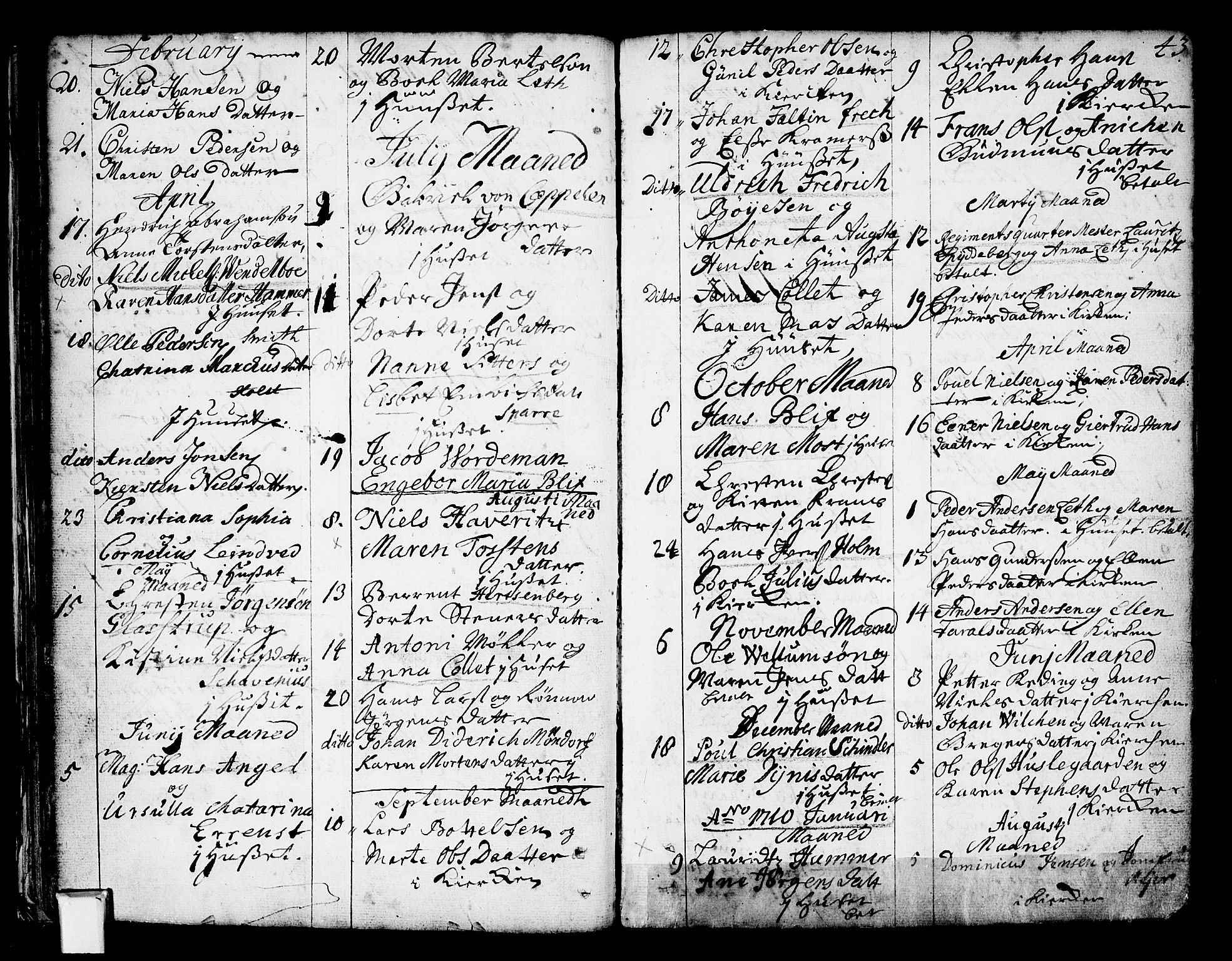 Oslo domkirke Kirkebøker, AV/SAO-A-10752/F/Fa/L0002: Parish register (official) no. 2, 1705-1730, p. 43