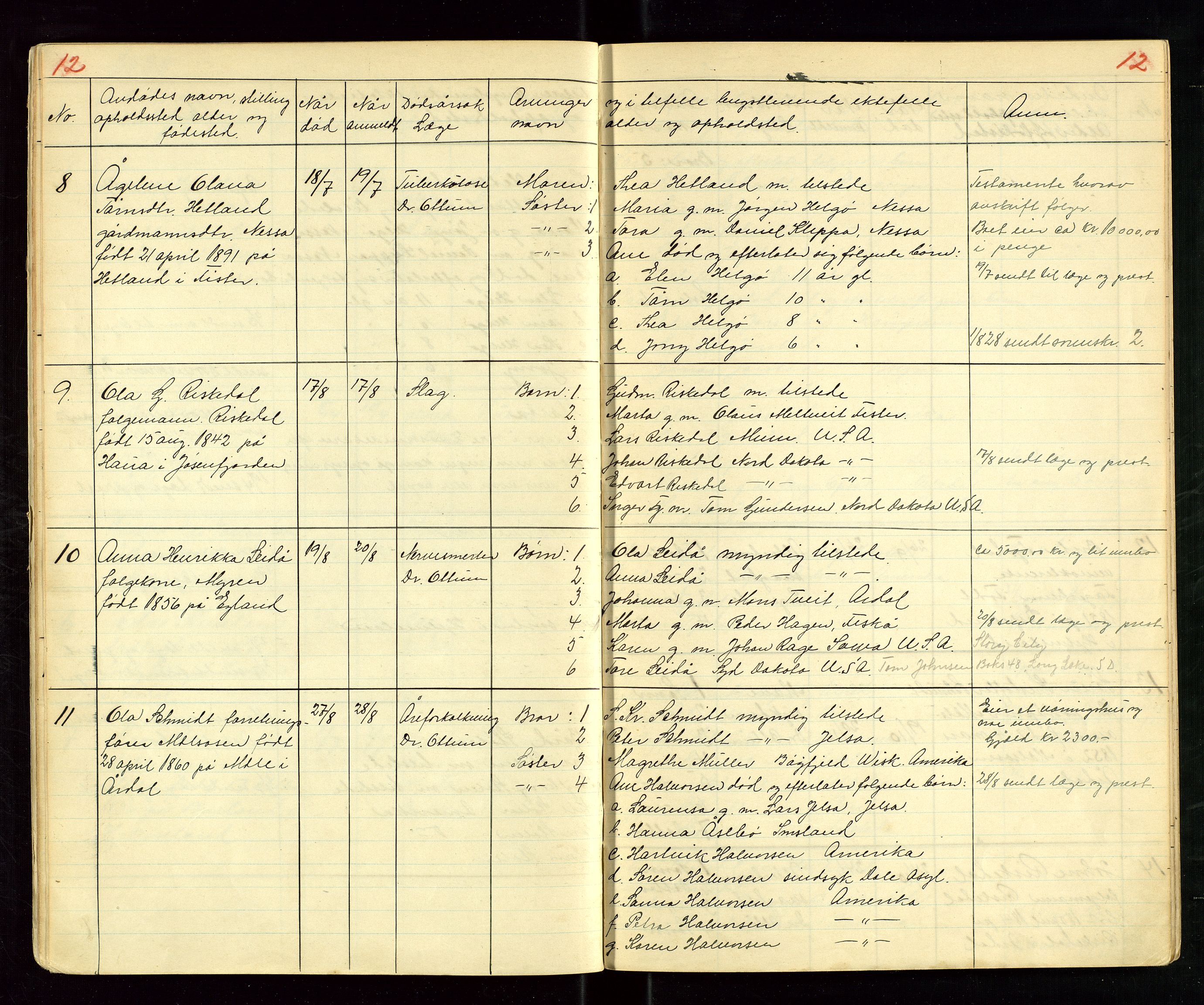 Årdal lensmannskontor, AV/SAST-A-100453/Gga/L0005: "Dødsliste", 1925-1943, p. 12