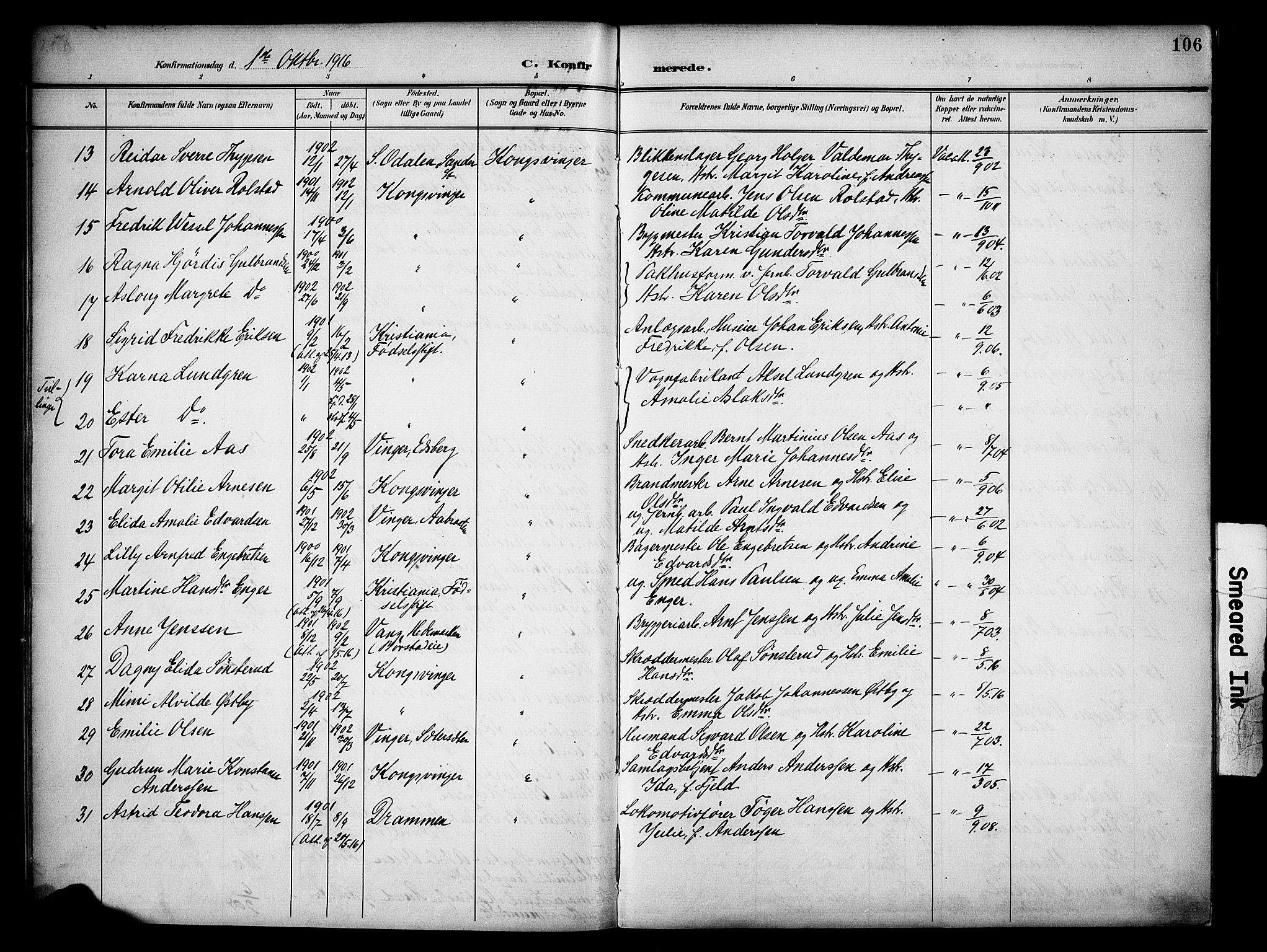 Vinger prestekontor, AV/SAH-PREST-024/H/Ha/Haa/L0016: Parish register (official) no. 16, 1898-1920, p. 106