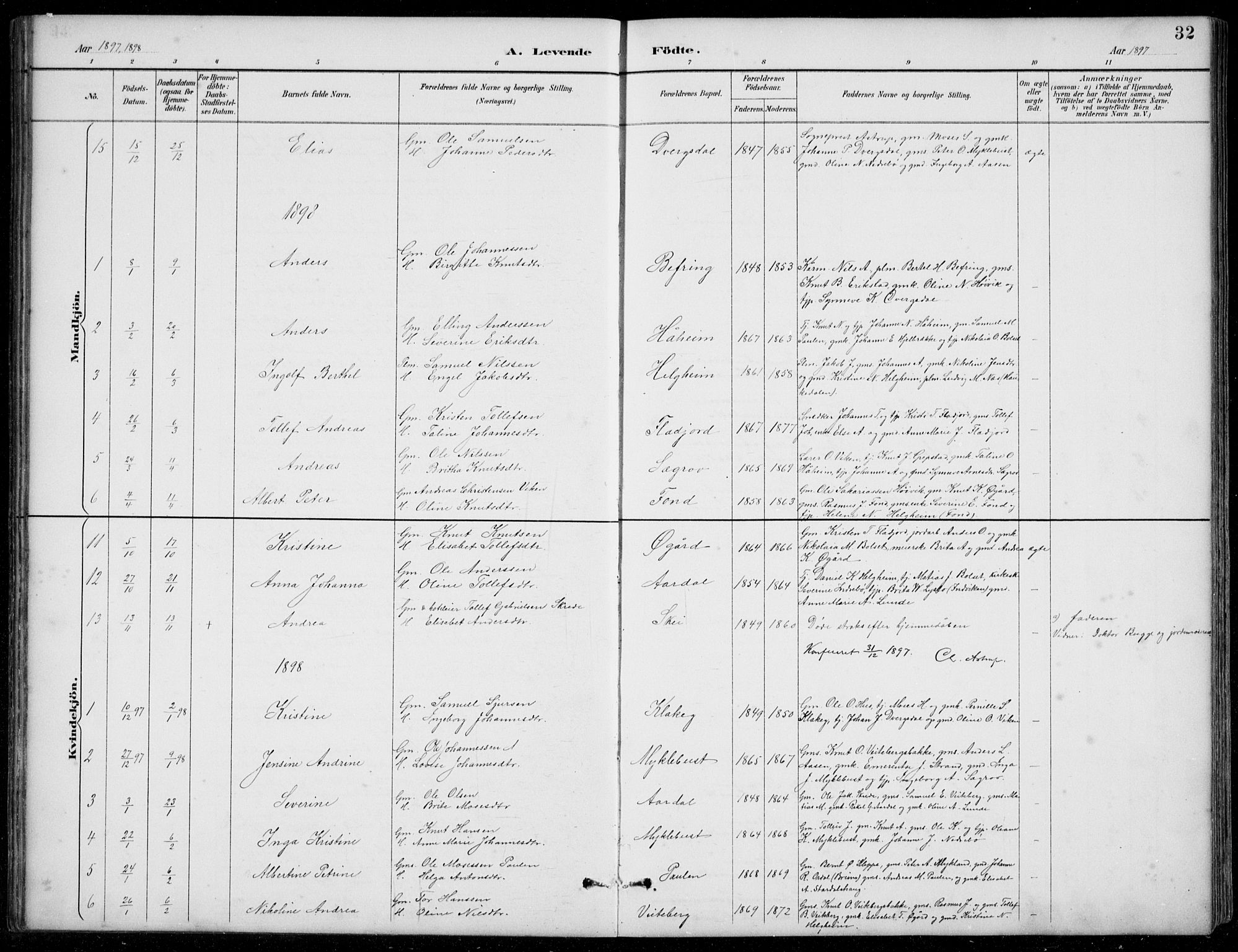 Jølster sokneprestembete, SAB/A-80701/H/Hab/Habb/L0002: Parish register (copy) no. B 2, 1887-1920, p. 32
