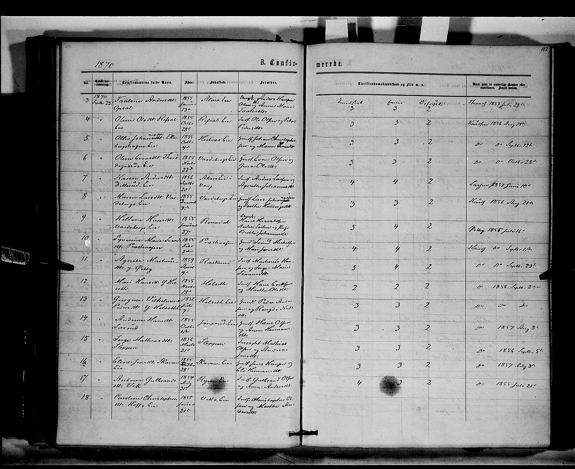 Stange prestekontor, SAH/PREST-002/K/L0014: Parish register (official) no. 14, 1862-1879, p. 107