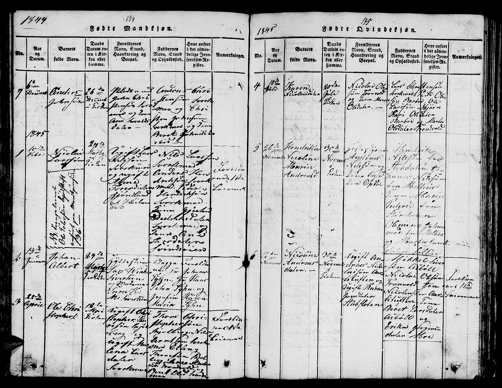 Ministerialprotokoller, klokkerbøker og fødselsregistre - Sør-Trøndelag, SAT/A-1456/671/L0842: Parish register (copy) no. 671C01, 1816-1867, p. 134-135
