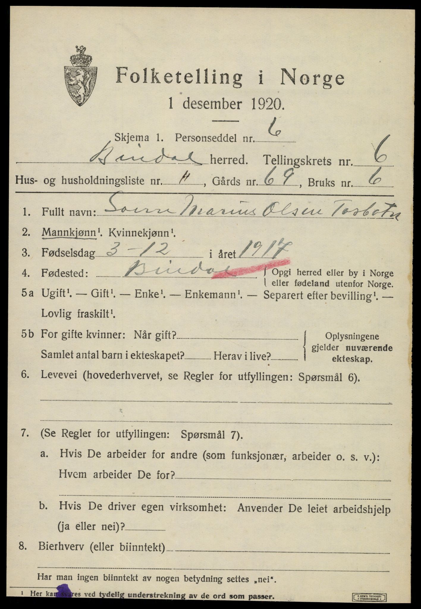 SAT, 1920 census for Bindal, 1920, p. 4893