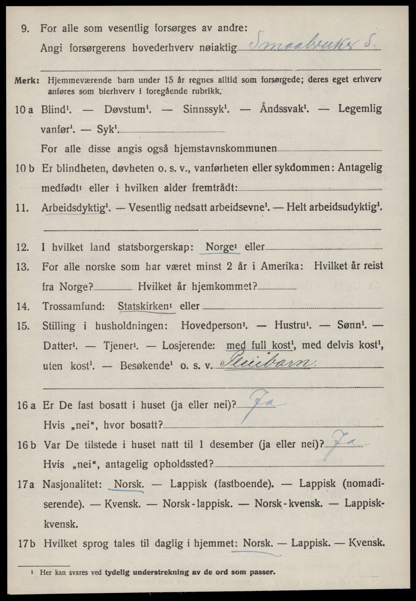 SAT, 1920 census for Sandstad, 1920, p. 1090