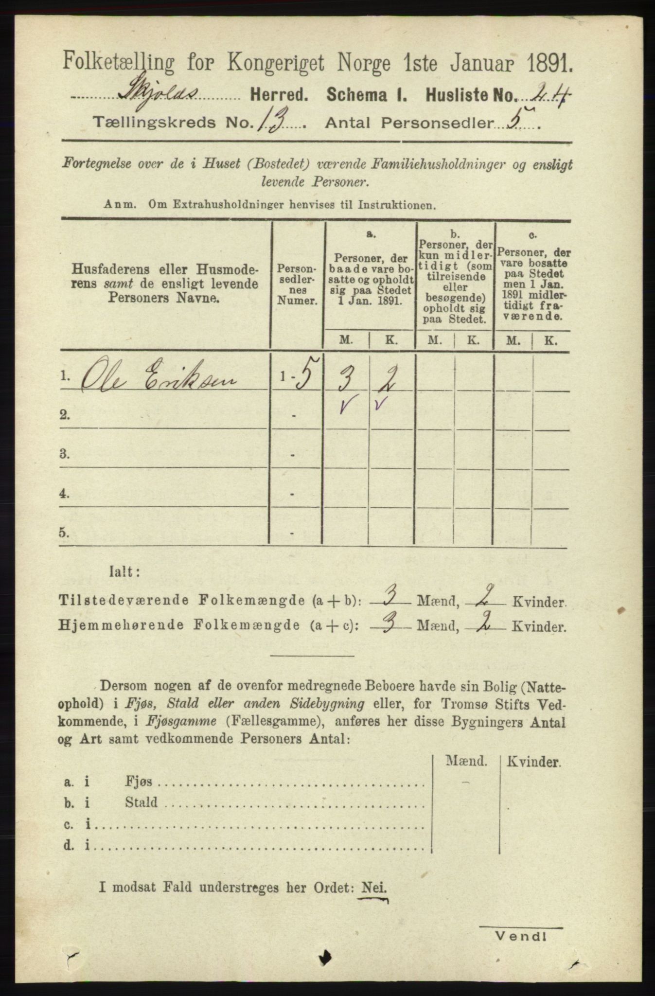 RA, 1891 census for 1154 Skjold, 1891, p. 2394