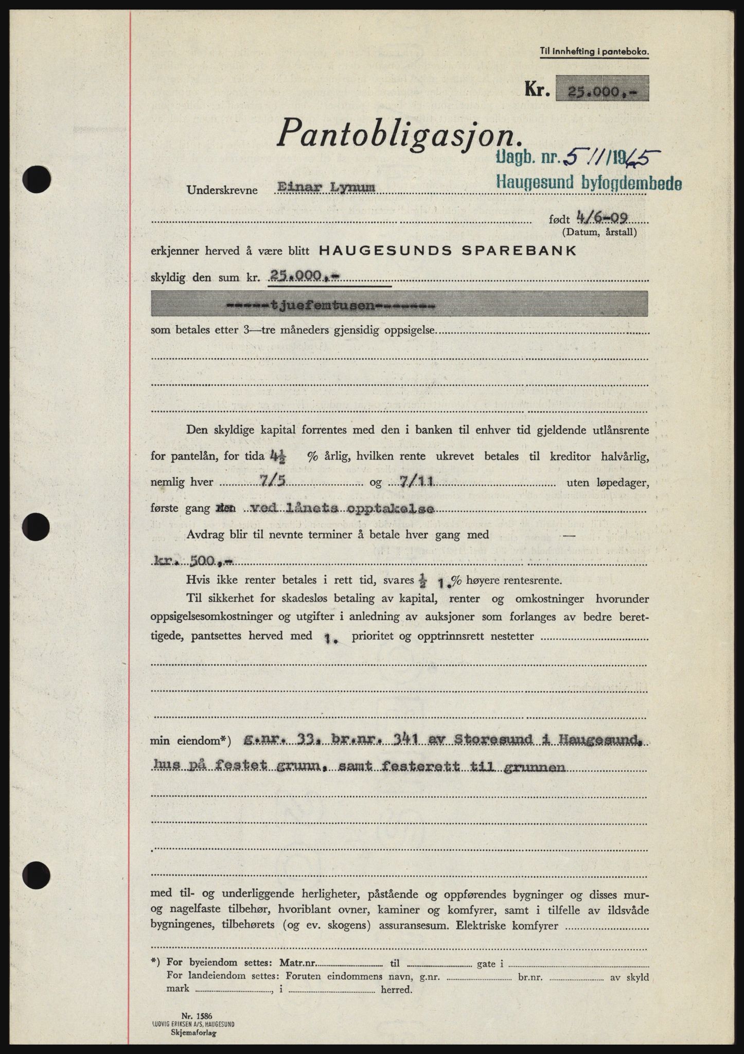 Haugesund tingrett, SAST/A-101415/01/II/IIC/L0053: Mortgage book no. B 53, 1965-1965, Diary no: : 511/1965