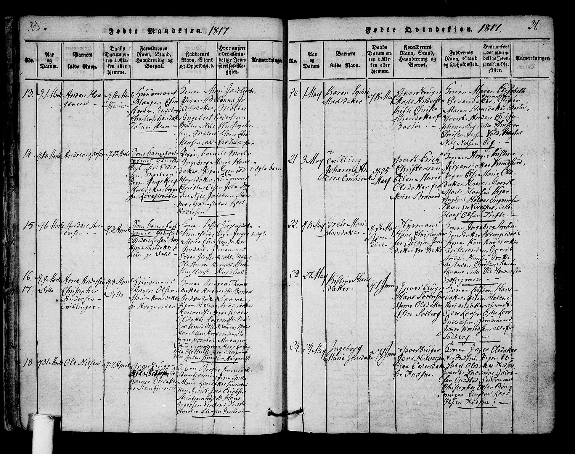 Borre kirkebøker, SAKO/A-338/F/Fa/L0004: Parish register (official) no. I 4, 1815-1845, p. 30-31