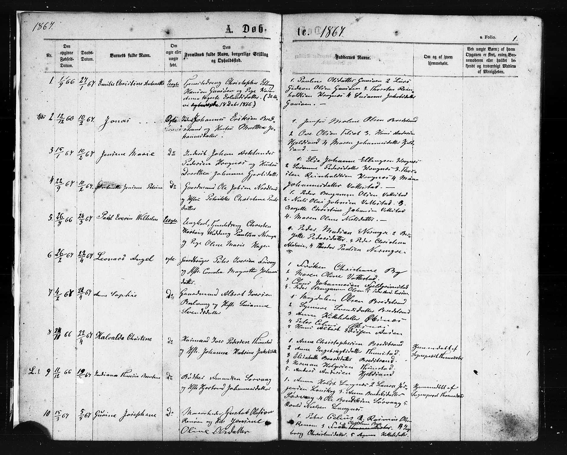 Ministerialprotokoller, klokkerbøker og fødselsregistre - Nordland, SAT/A-1459/893/L1334: Parish register (official) no. 893A07, 1867-1877, p. 1